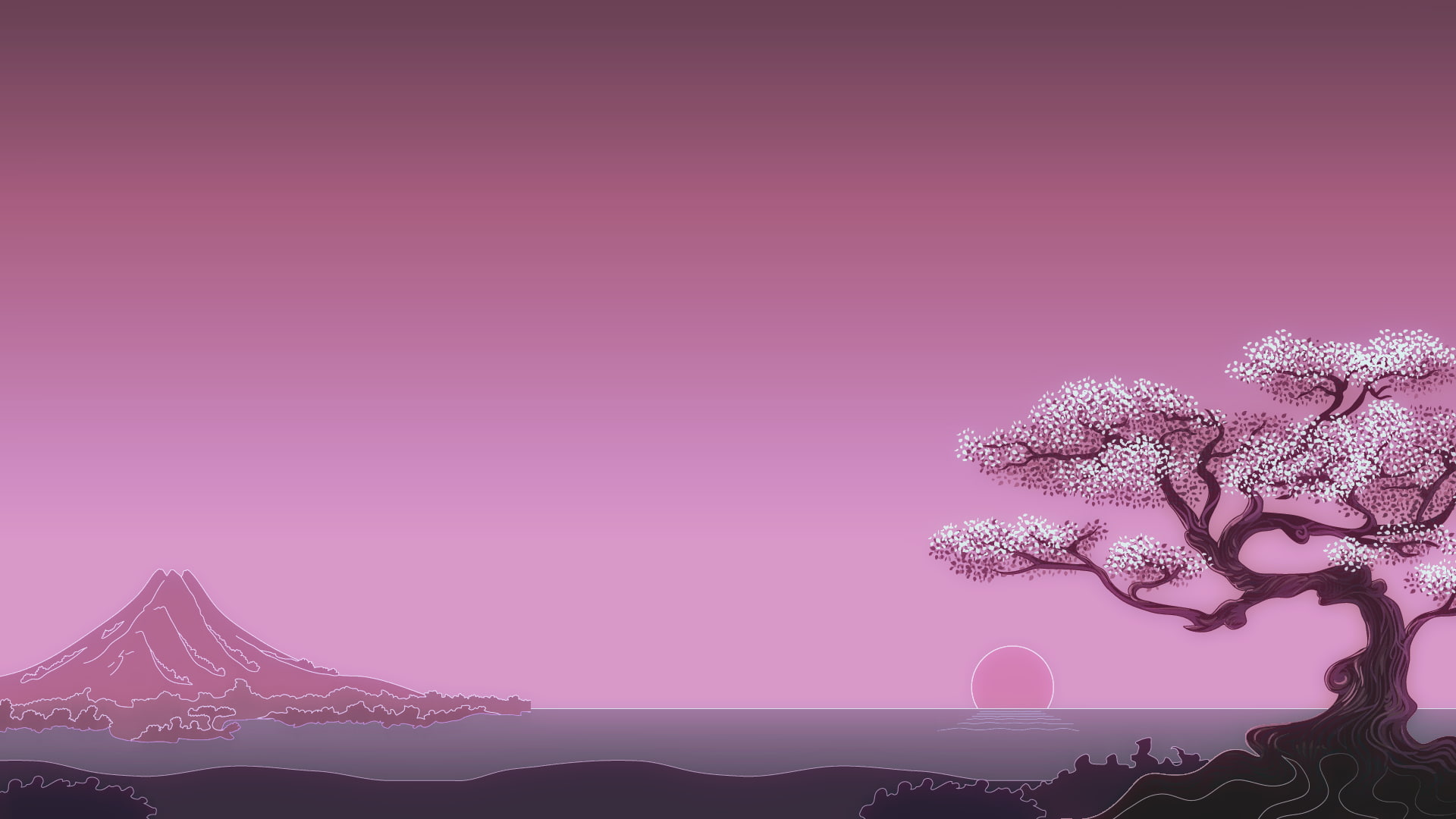flowering tree illustration, minimalism, digital art, trees, Sun