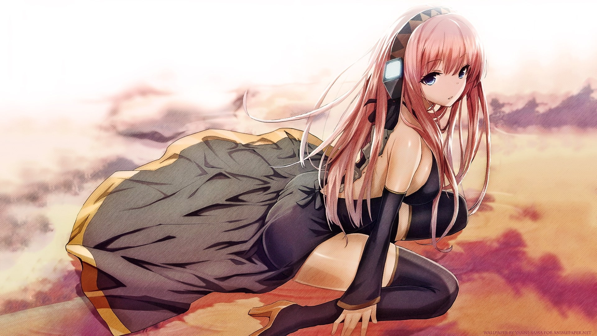 Free Download Hd Wallpaper Headphones Vocaloid Megurine Luka Headphones Girl Pink Hair Anime 