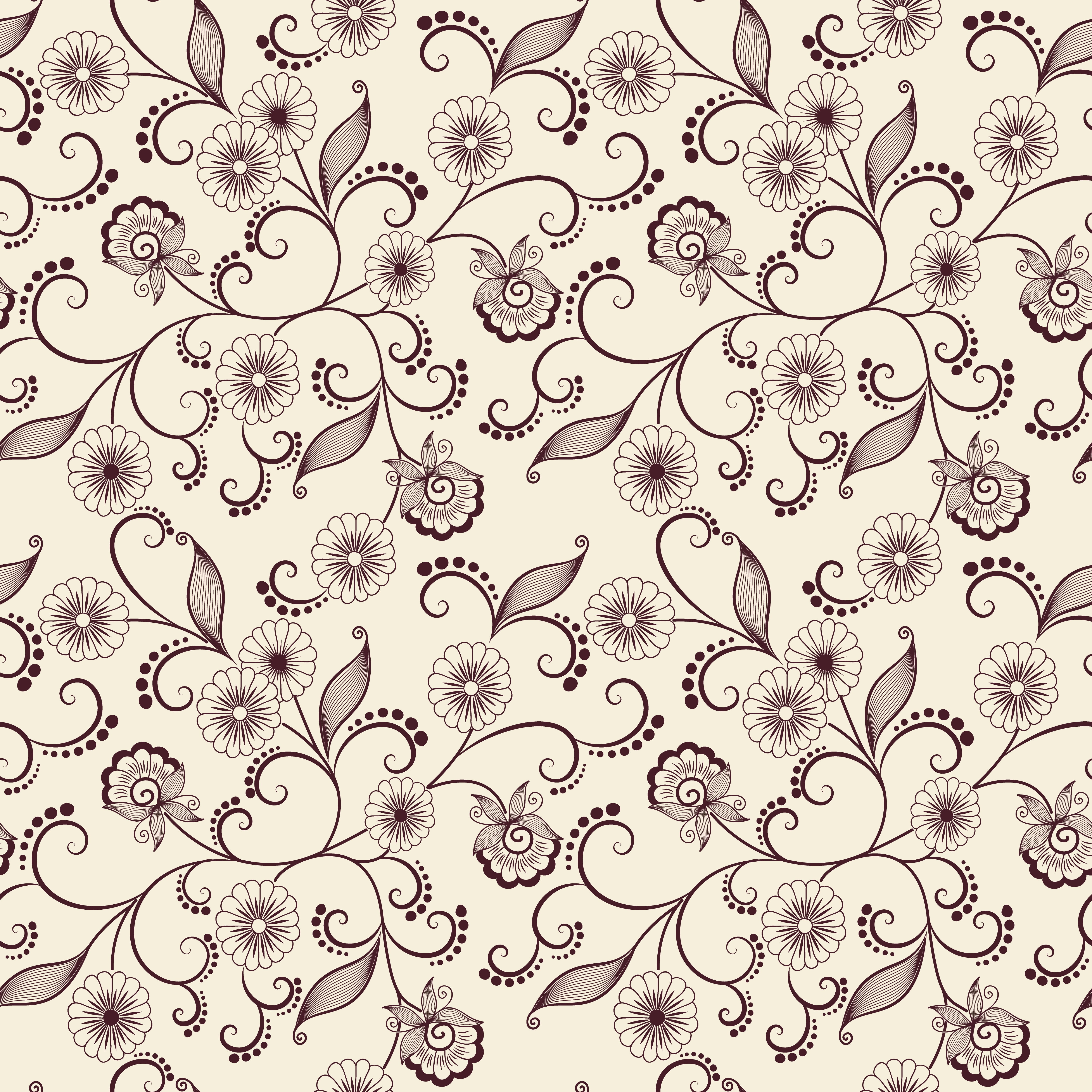 white and brown floral wallpaper, flowers, background, pattern