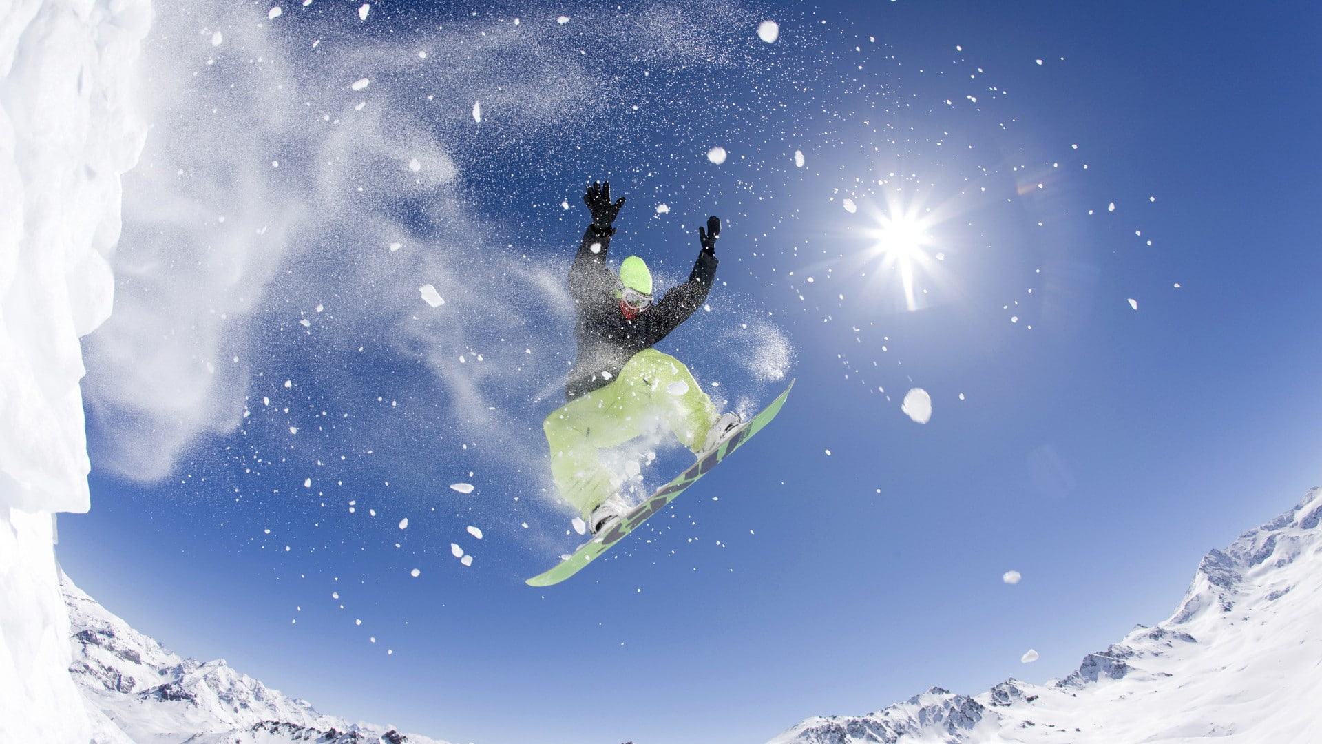 Snowboard Snowboarding Jump Snow Winter Stop Action Sunlight HD