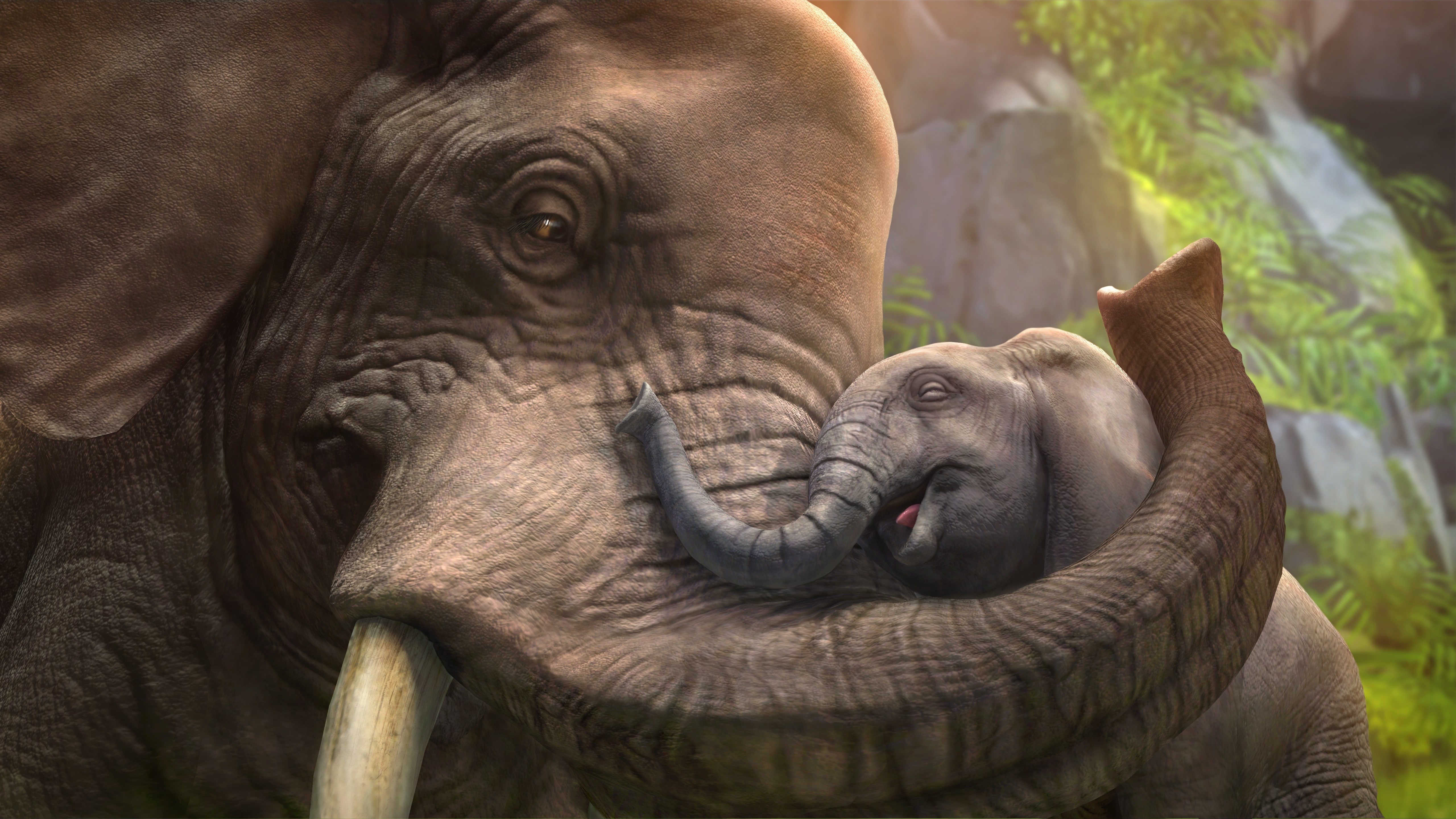 digital wallpaper of elephant and calf, cub, zoo tycoon, animals