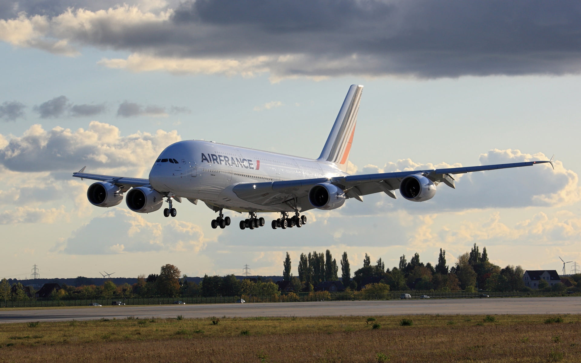 white AirFrance airliners, A380, Airbus, Aviatoin, Landing, airplane