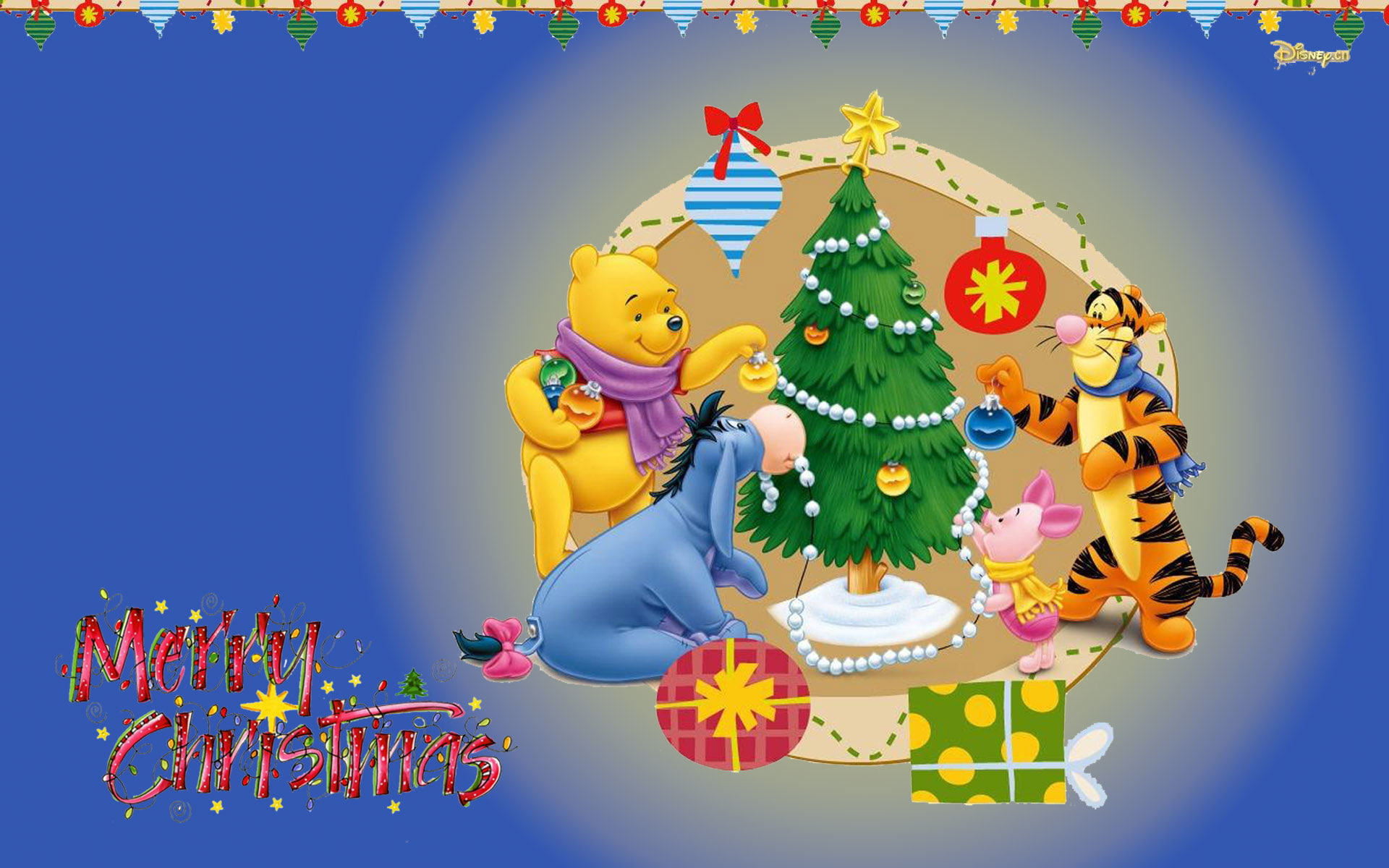 Merry Christmas Winnie The Pooh Decorating The Christmas Tree, Gifts, Cartoon Photo Desktop Hd Wallpaper 1920×1200