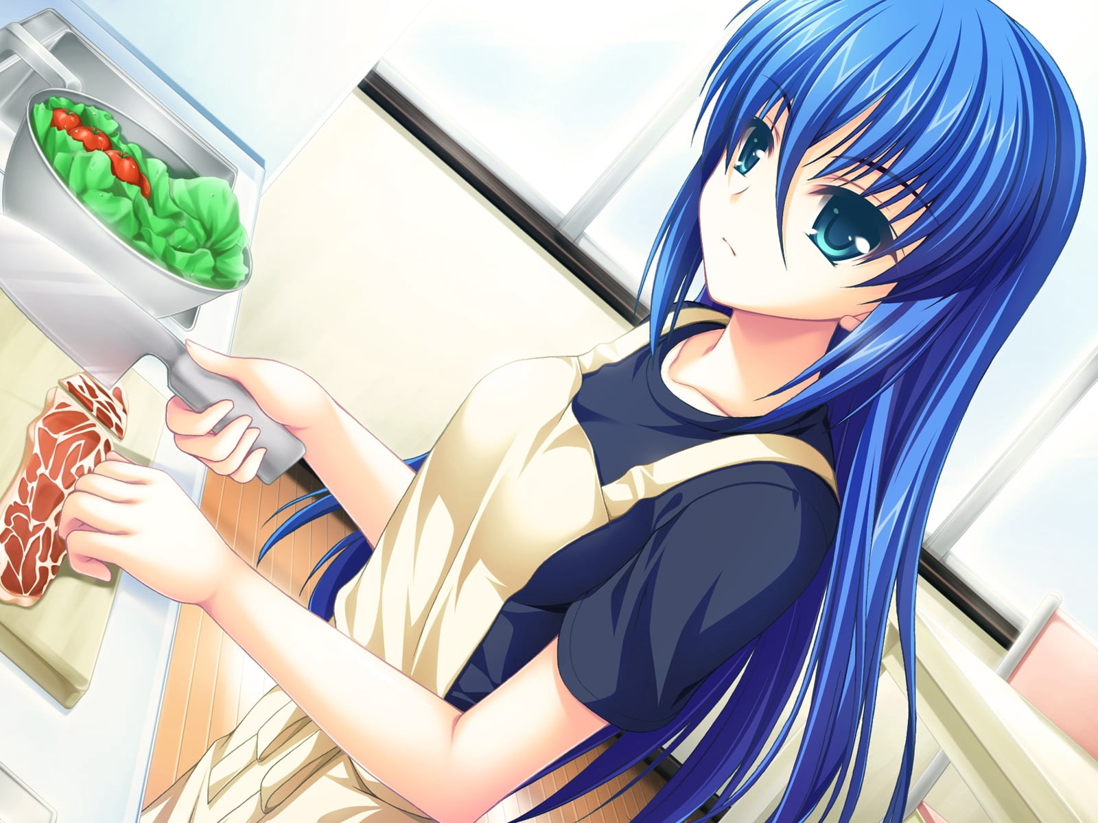 blue haired girl illustration, asami asami, fake azure arcology