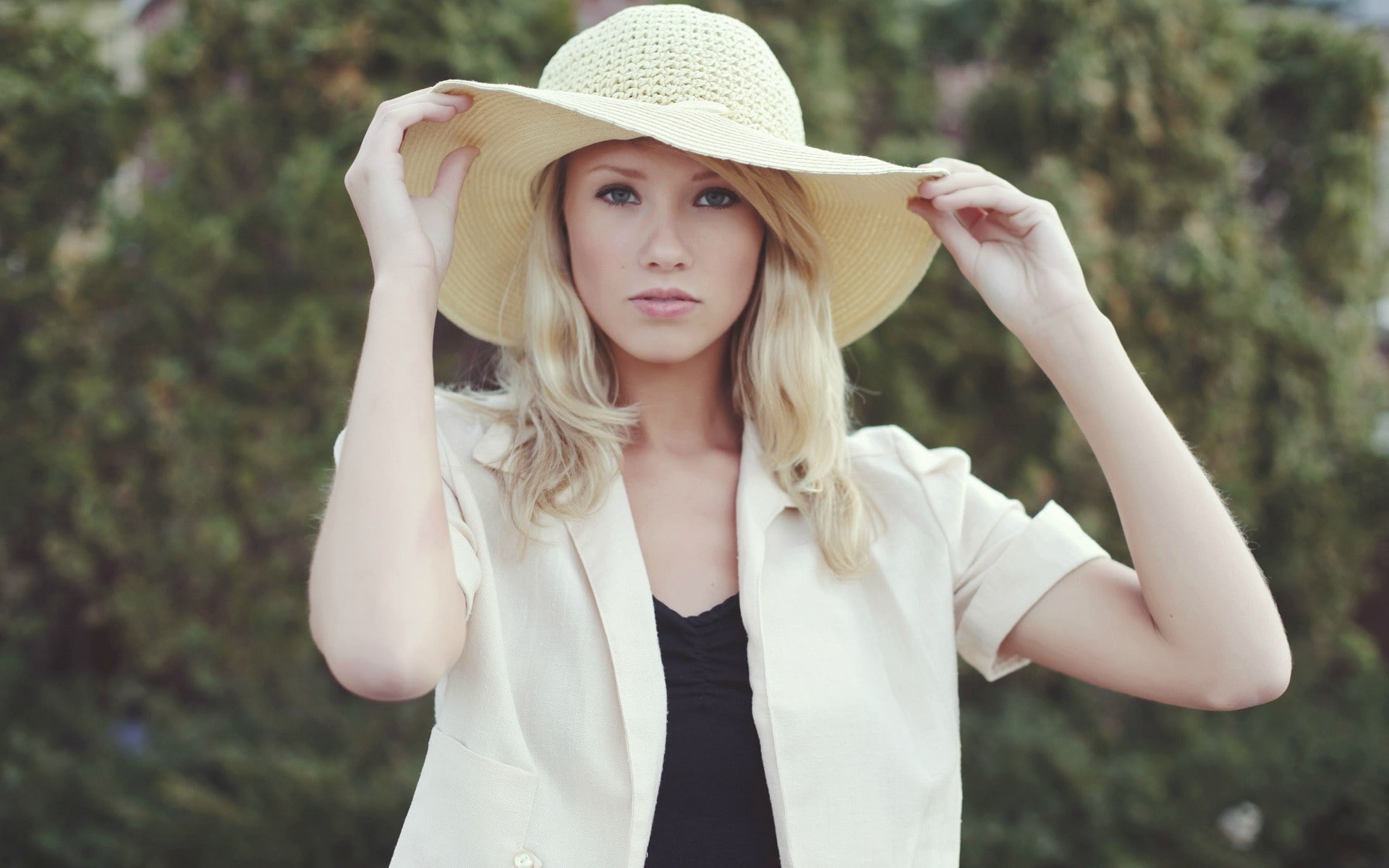 berit birkeland women blonde hat blue eyes straw hat, portrait