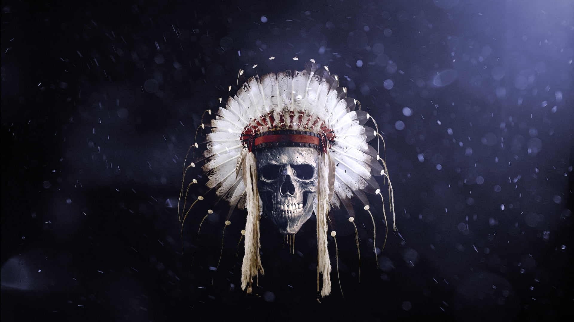 skull with feather headdress wallpaper, feathers, Native American clothing