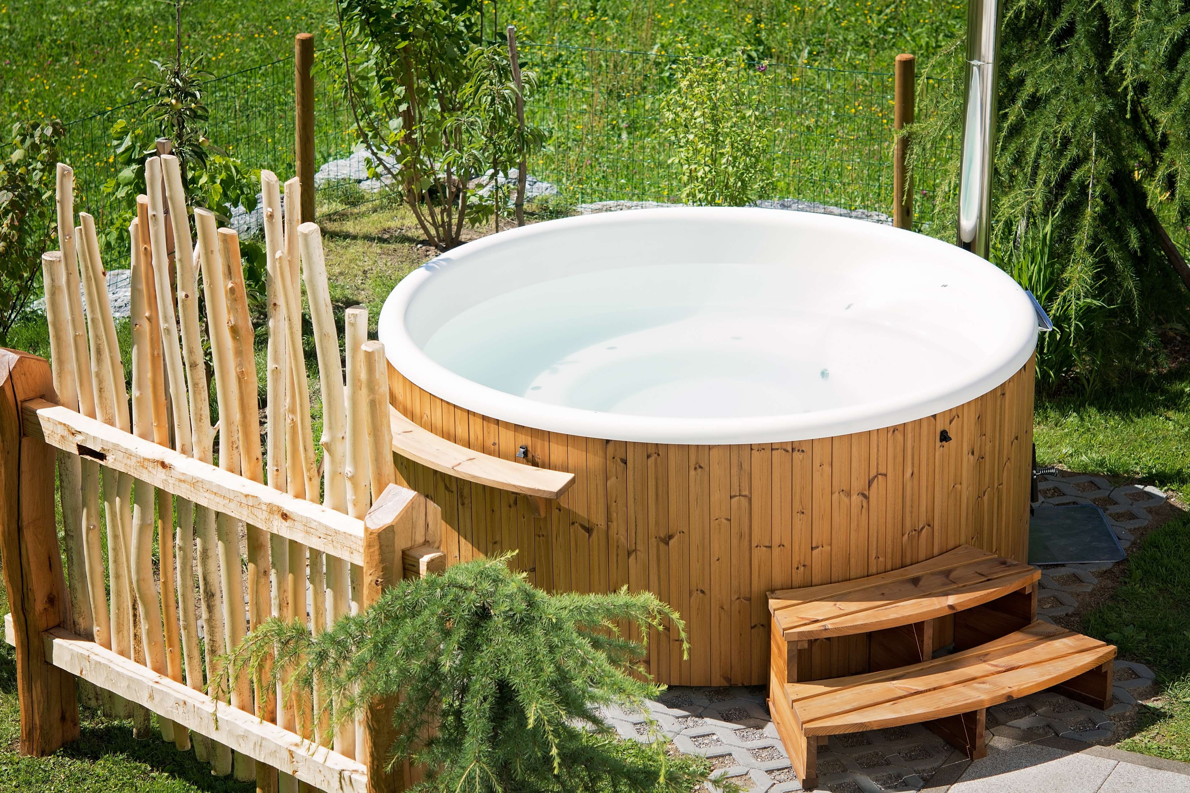 backyard, hot tub, leisure, outdoors, wooden, plant, wood - material