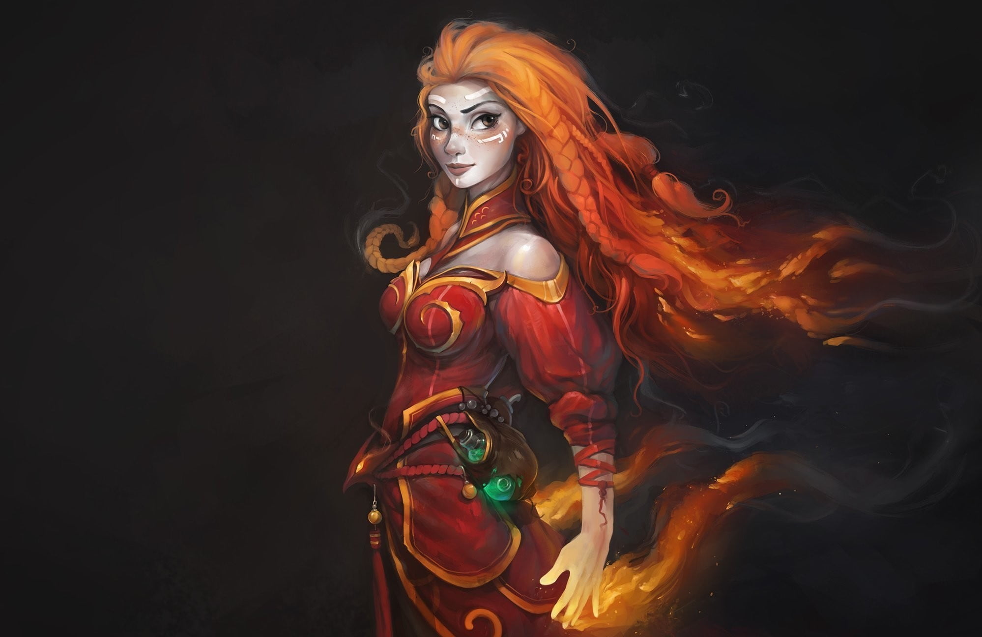 Dota 2, Lina, Lina Inverse, fantasy girl, video games, studio shot