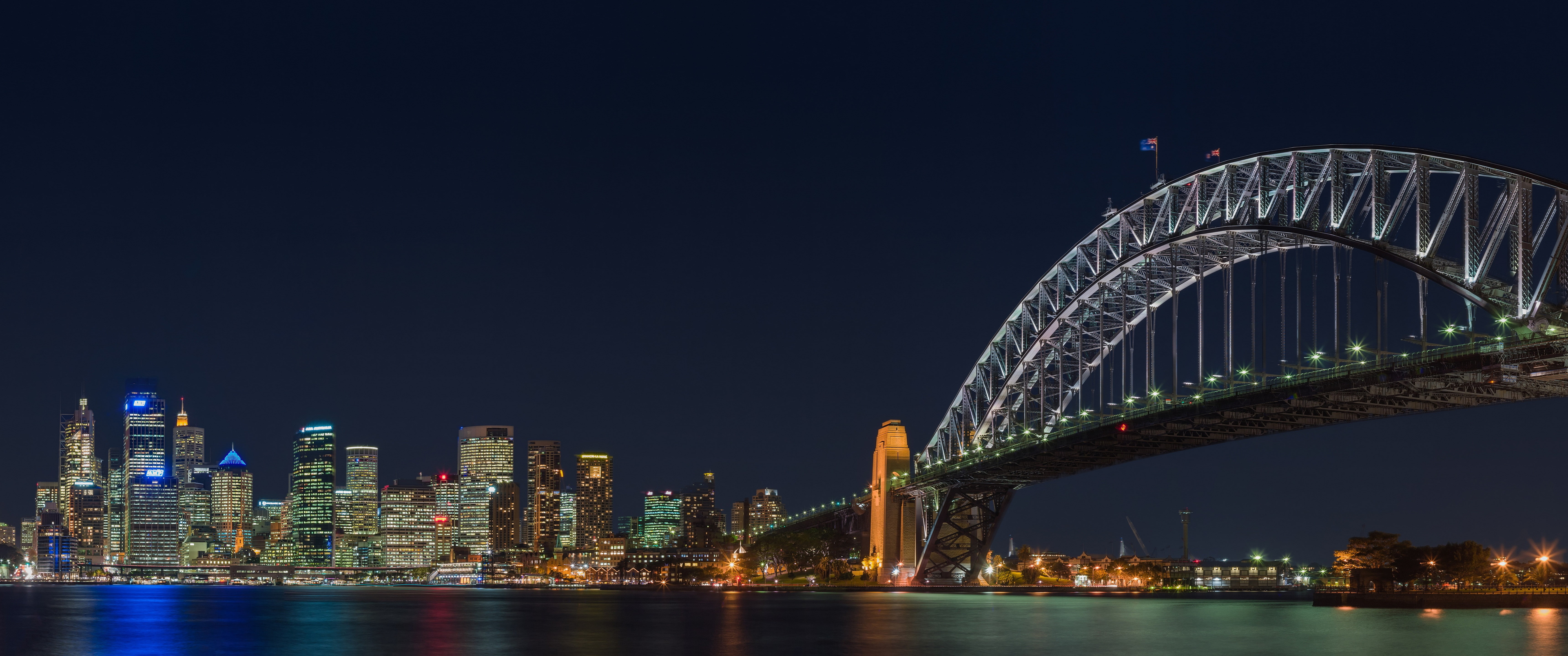 city, urban, Sydney, cityscape, bridge, city lights, night
