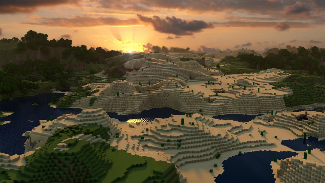 city landscape illustration, Minecraft, video games, sky, sunset