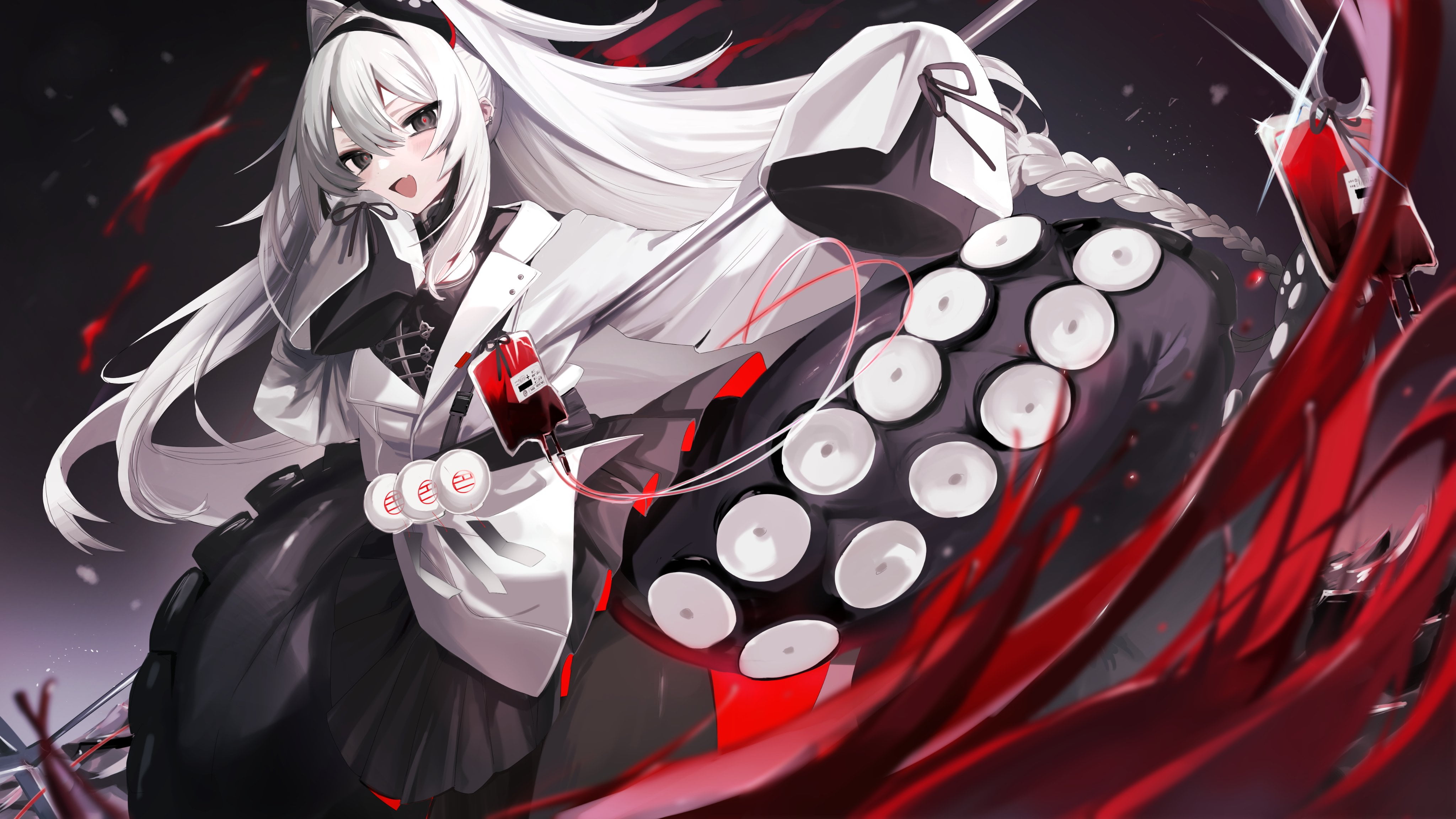 Free download | HD wallpaper: blood, tentacles, anime girls, white hair ...