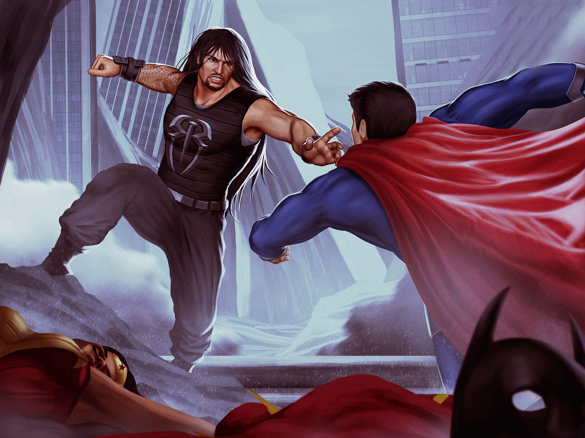 Superman, Punch, Roman Reigns