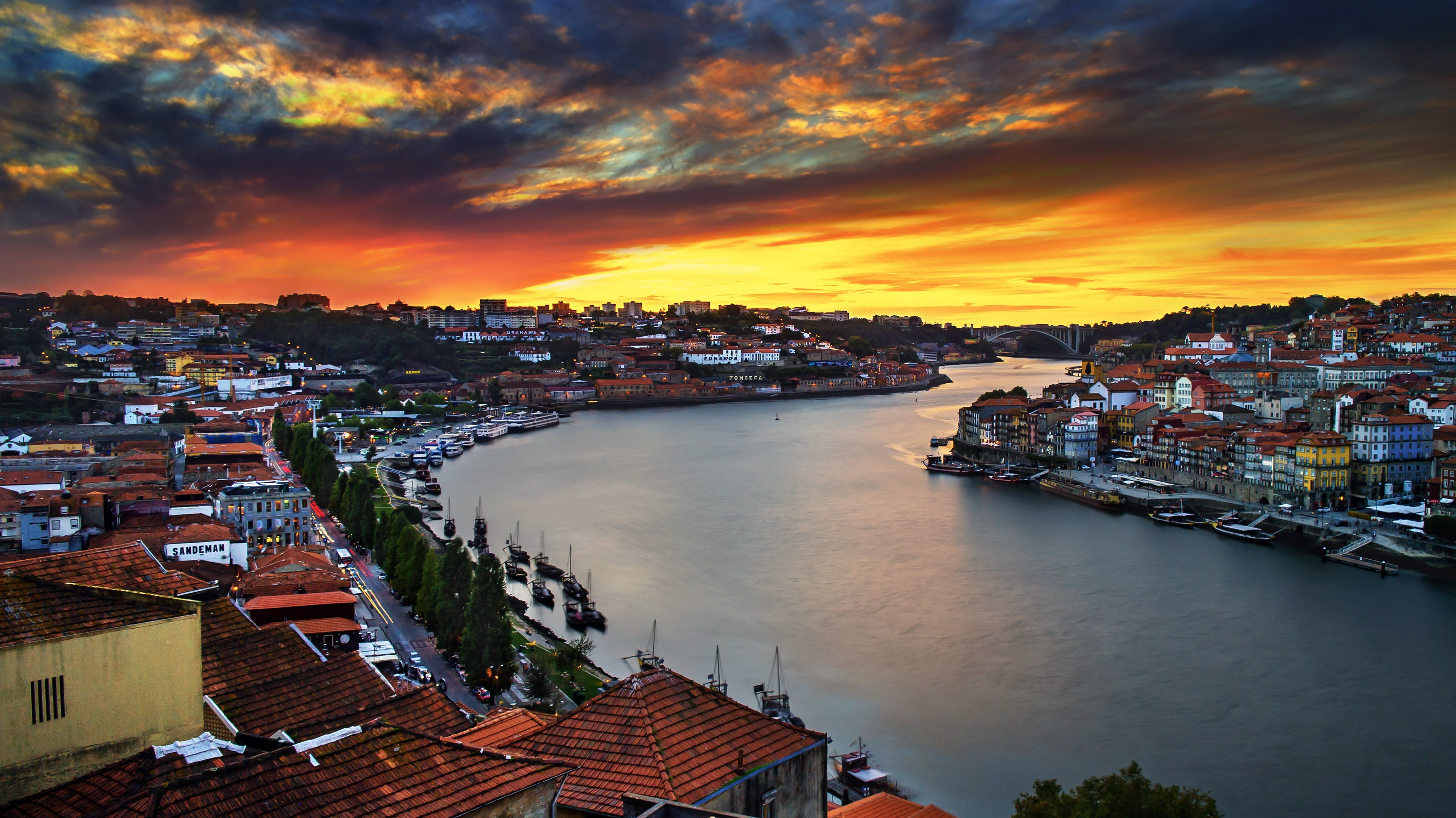 sky, cityscape, waterway, sunset, urban area, douro river, dusk