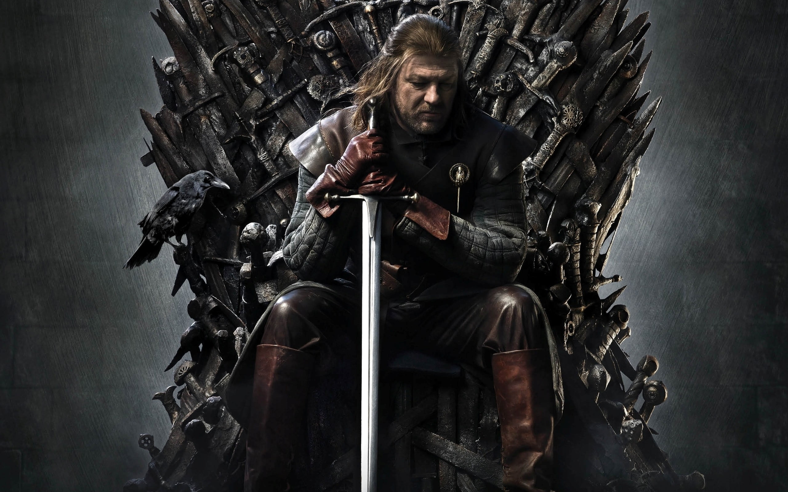Led Stark sitting on Iron Throne digital wallpaper, Game of Thrones
