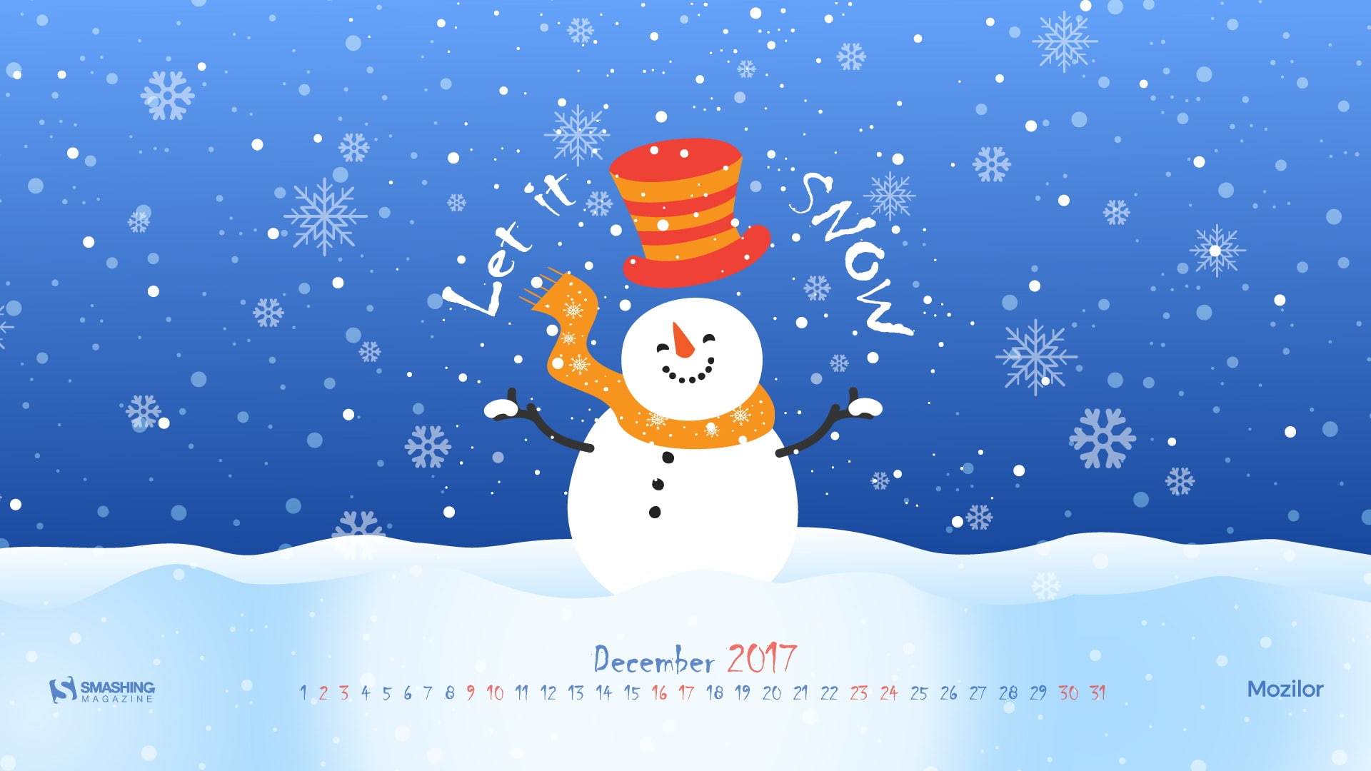 Let It Snow December 2017 Calendar Wallpaper, winter, blue, snowman