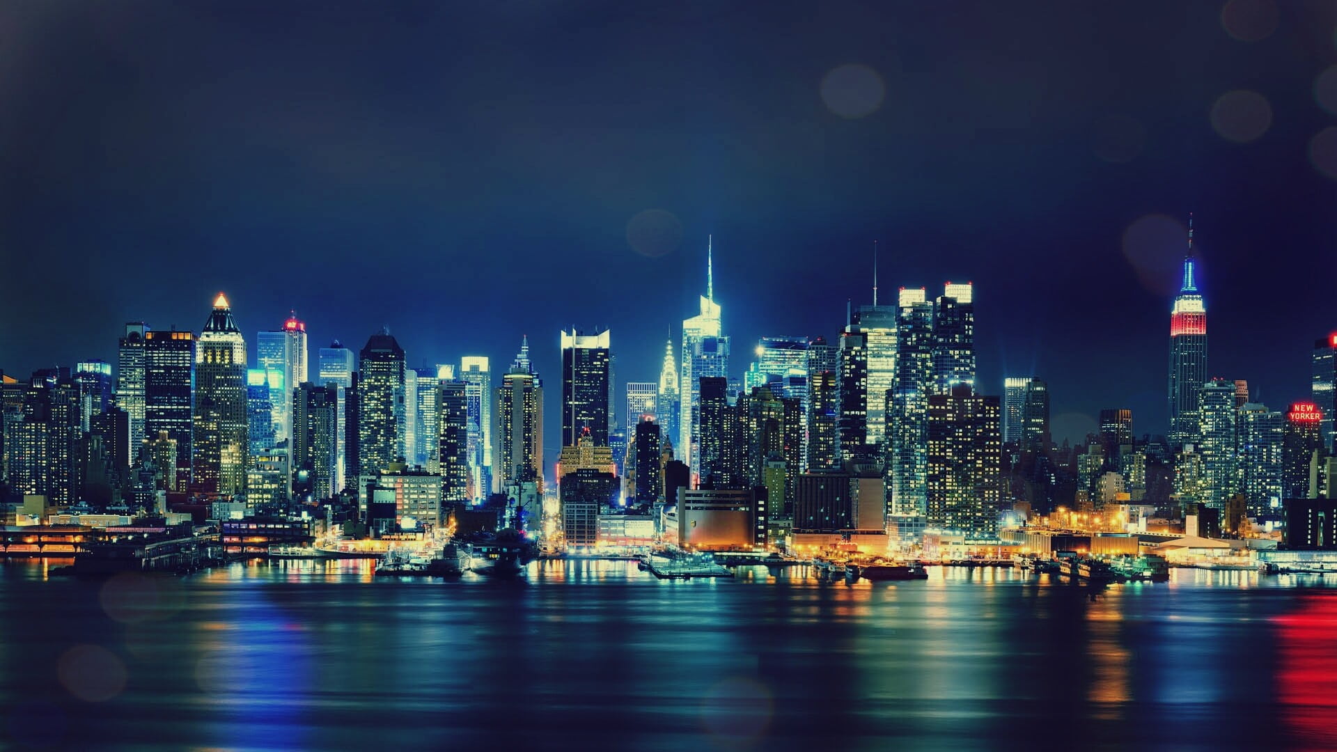 high-rise building city digital wallpaper, New York City, night