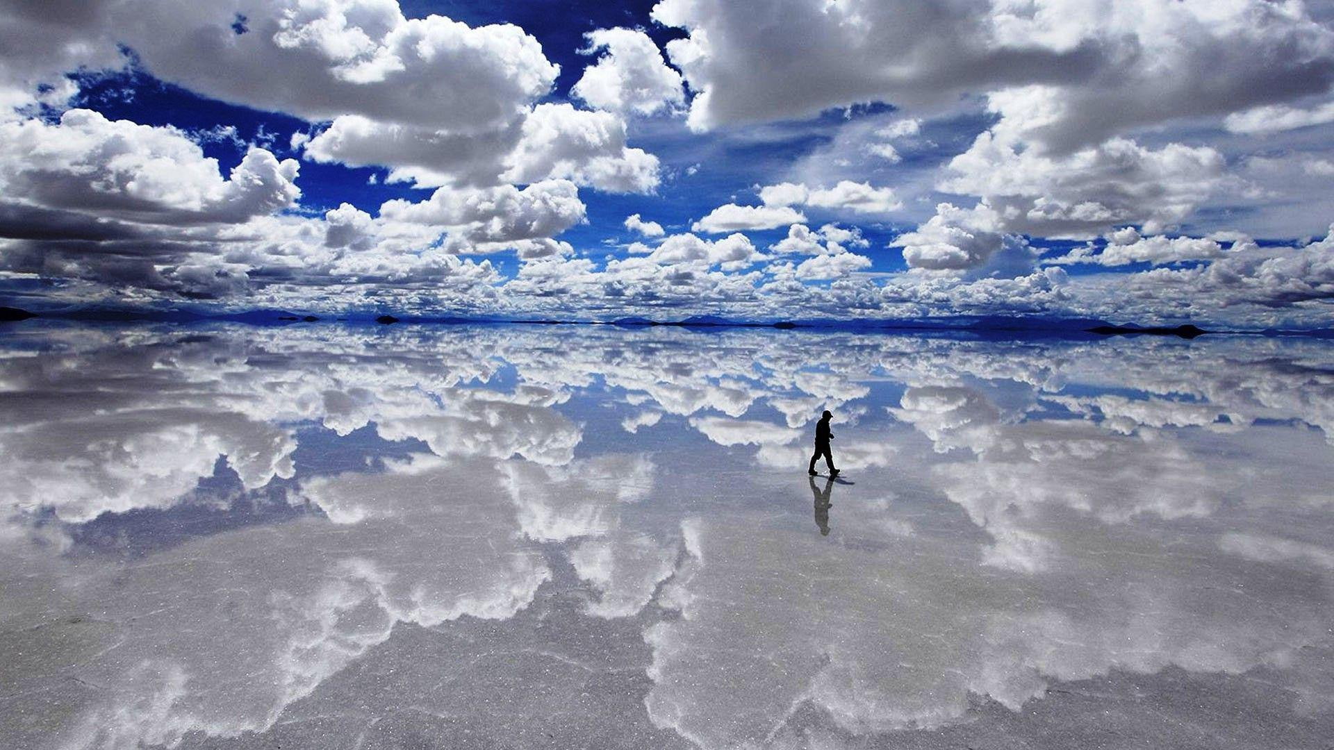 Salar de Uyuni, Bolivia, white clouds, nature, 1920x1080