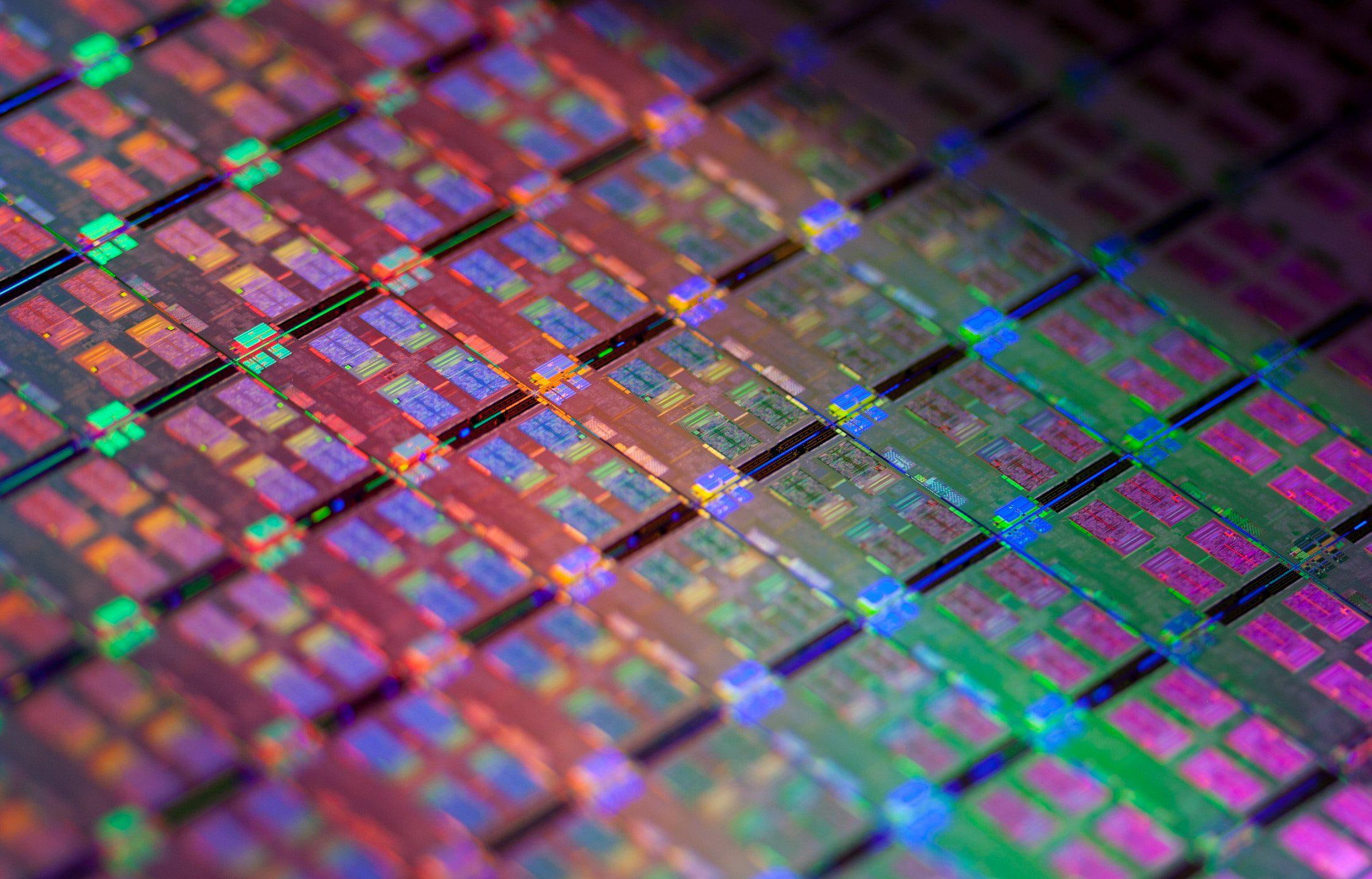 intel, cpu, processor, surface, macro, green-and-purple circuit board