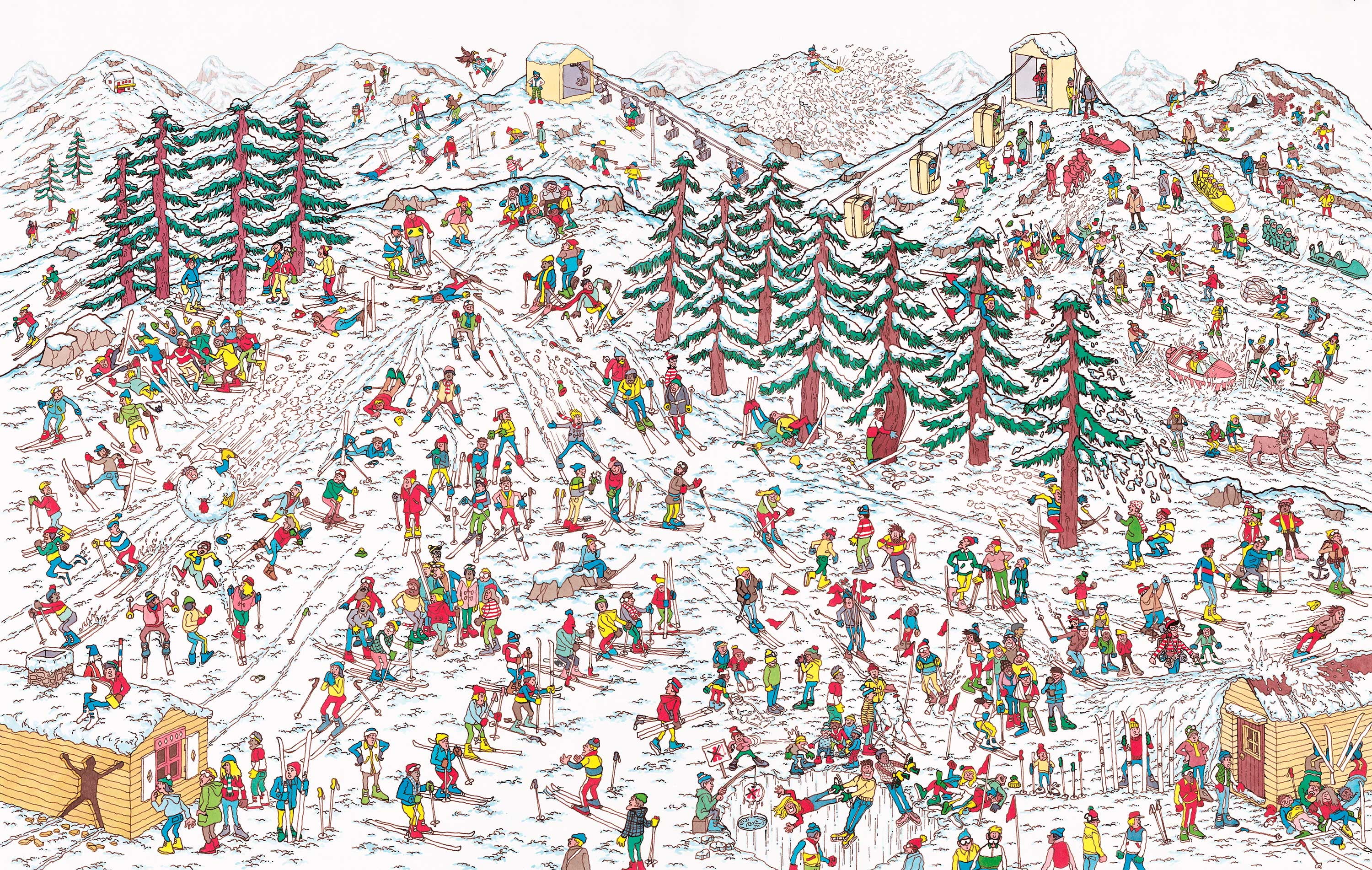 Waldo, cartoon, Where's Wally, multi colored, abundance, large group of objects