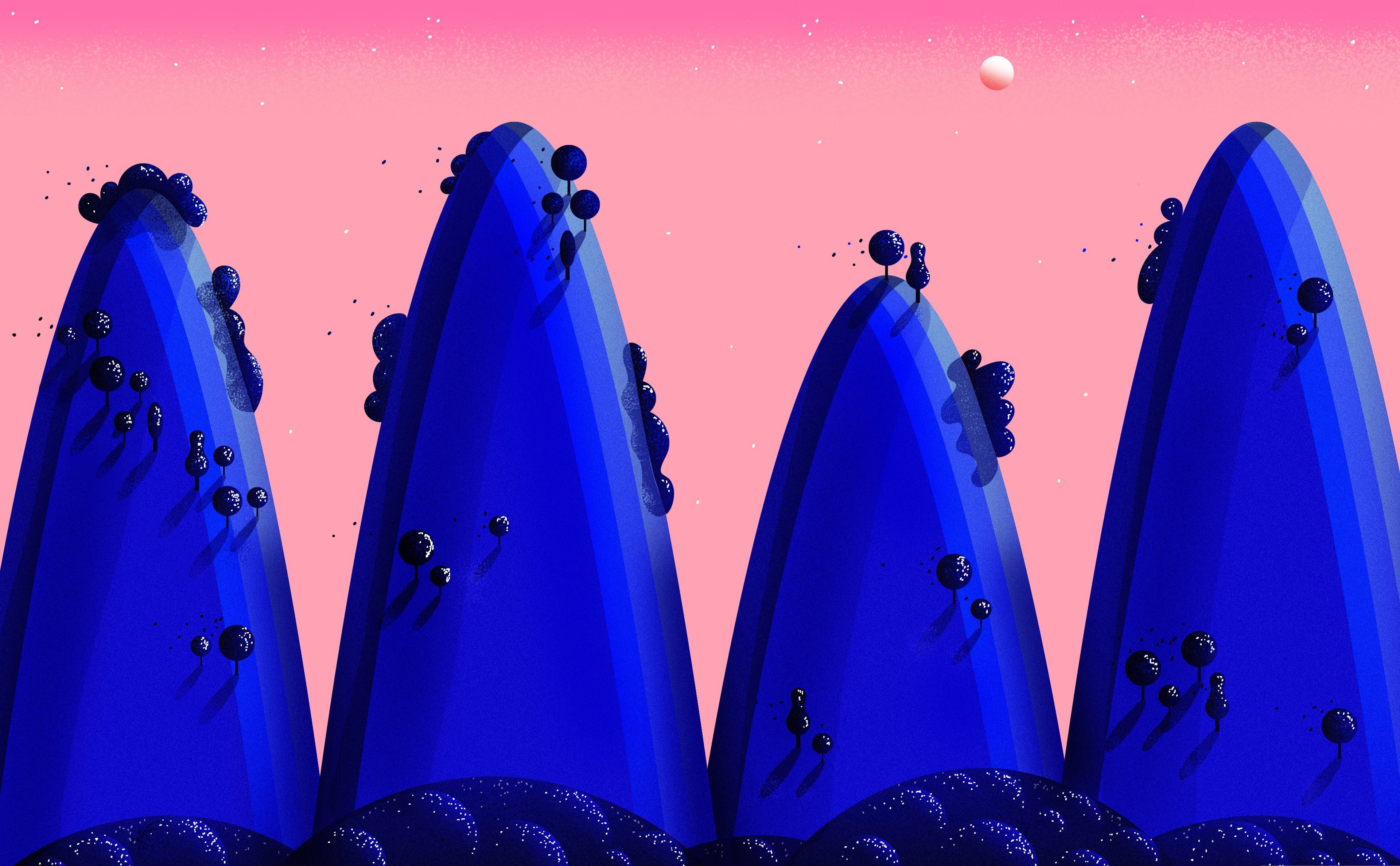 trees, mountains, abstraction