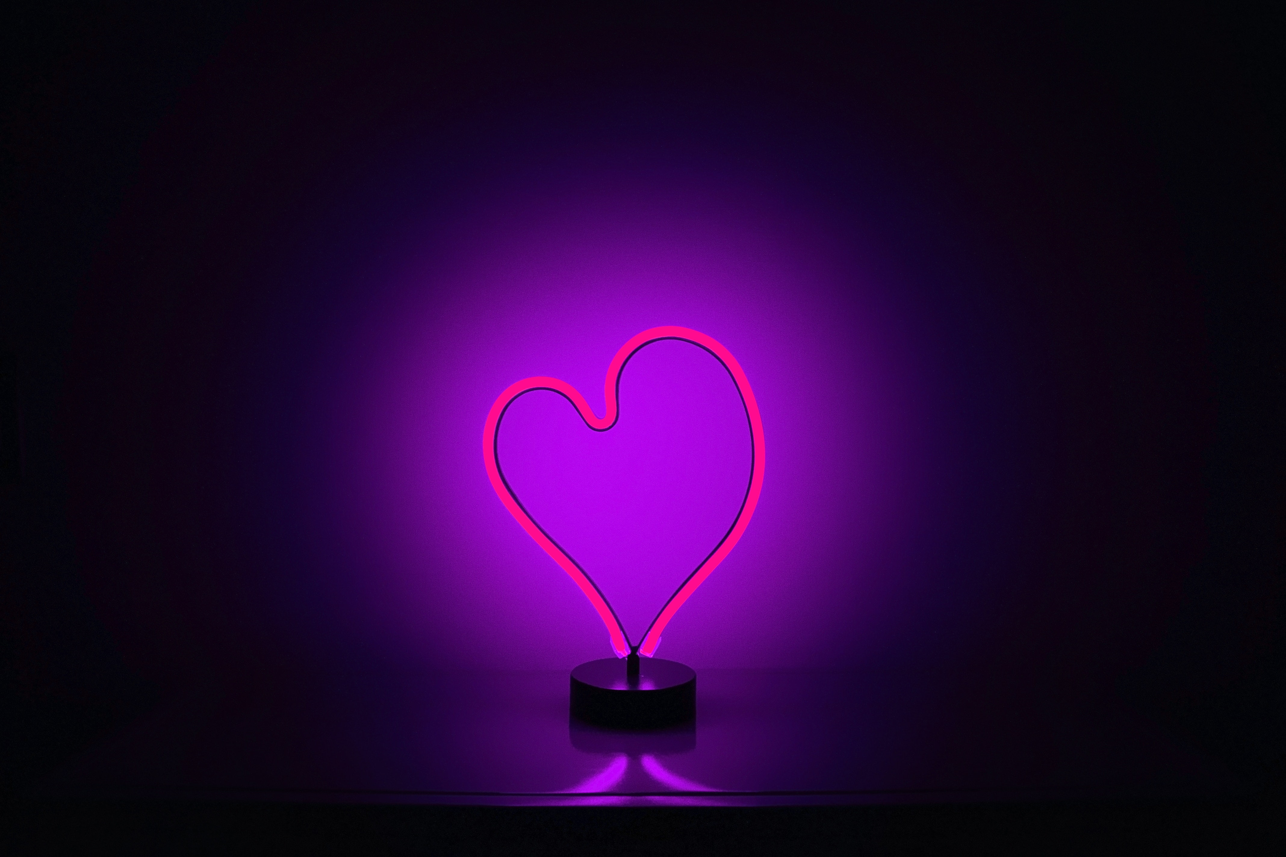 pink heart table lamp, Love heart, Neon, Purple, Light, 4K