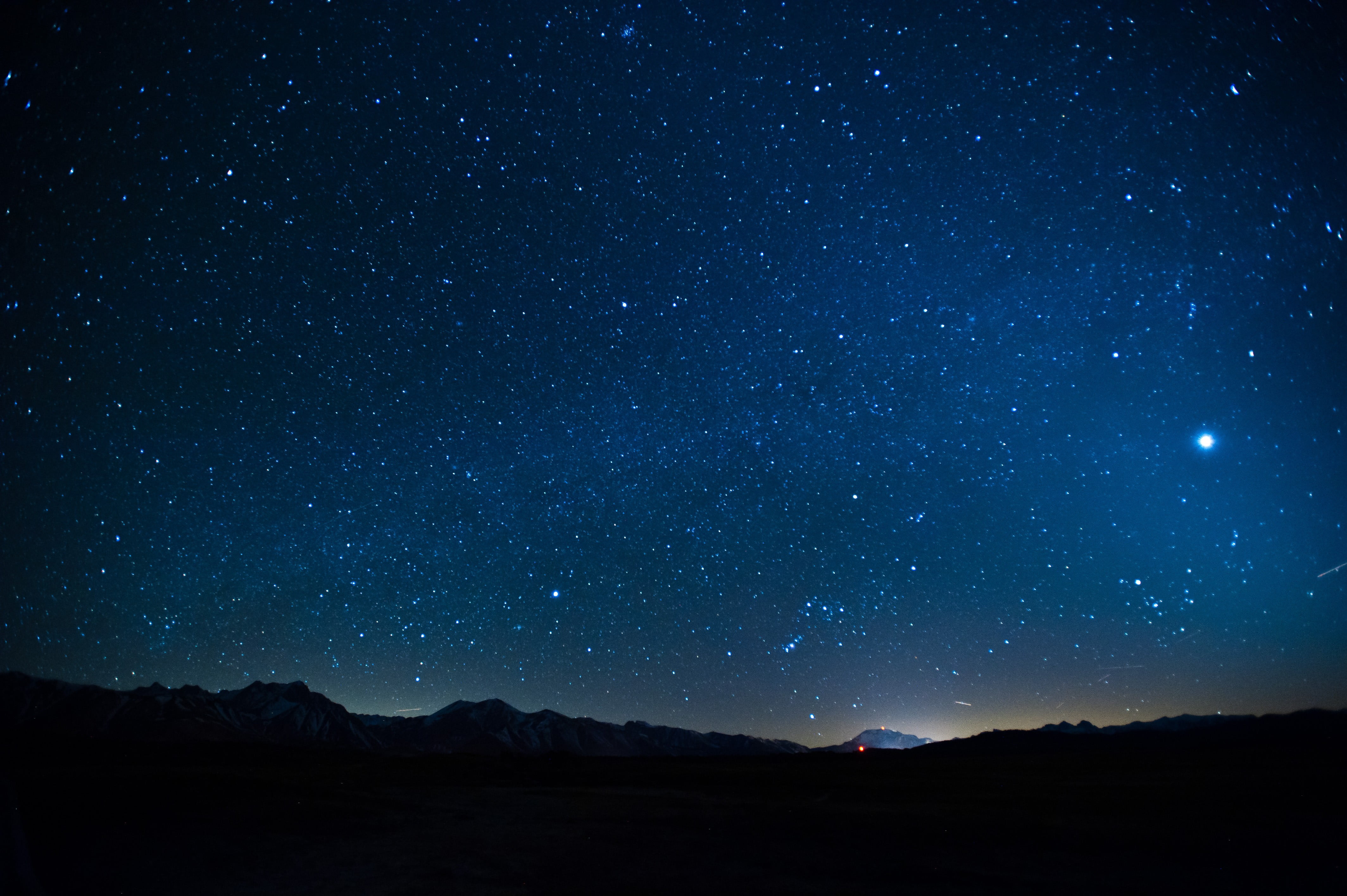 blue and white starry night wallpaper, space, landscape, silhouette