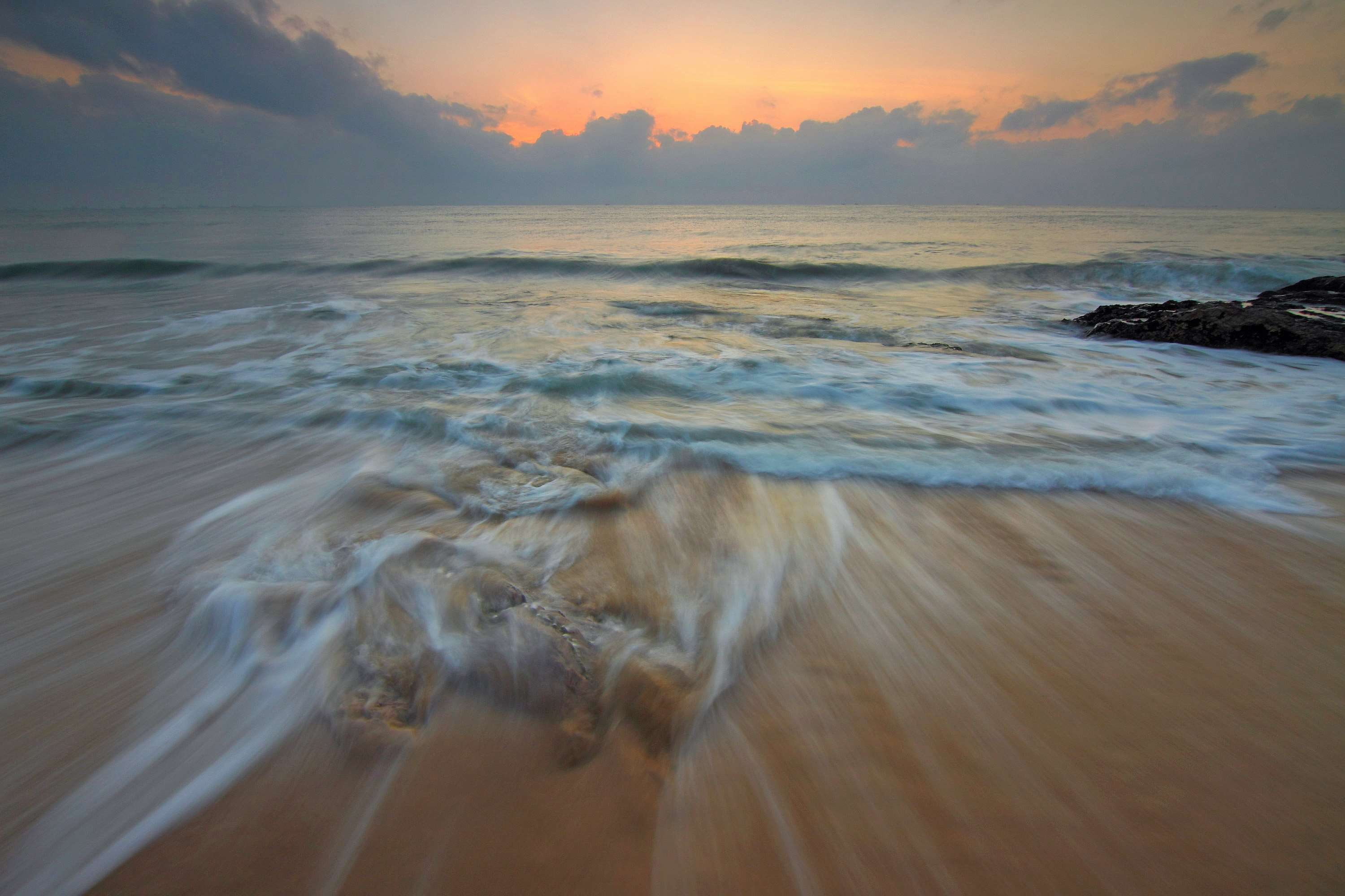 backlit, beach, clouds, dawn, dusk, evening, horizon, landscape