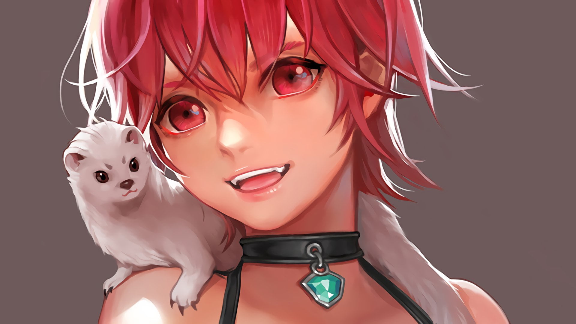 Anime, Original, Fangs, Ferret, Girl, representation, portrait