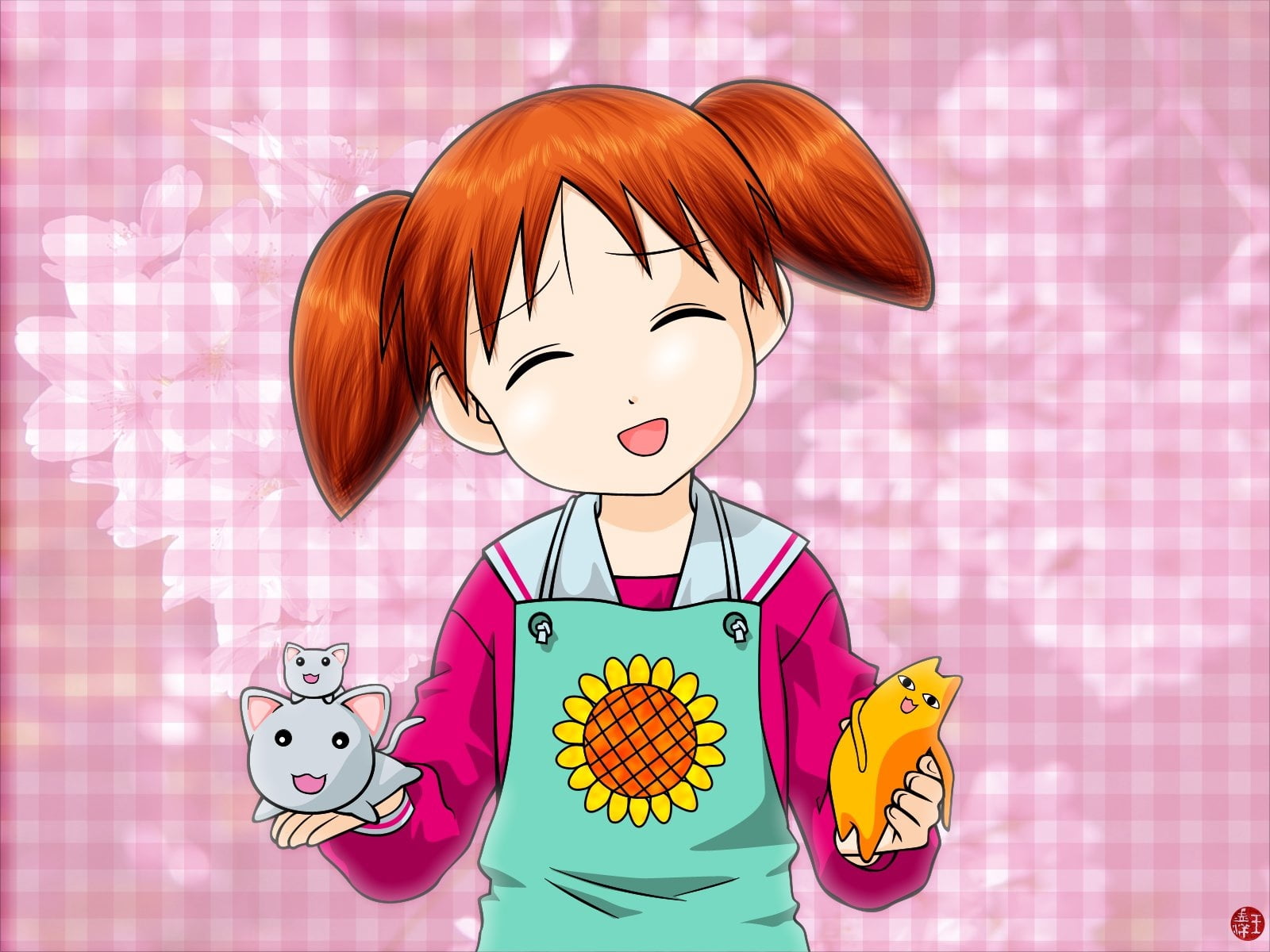 female anime character, azumanga daioh, mihama chiyo, girl, apron