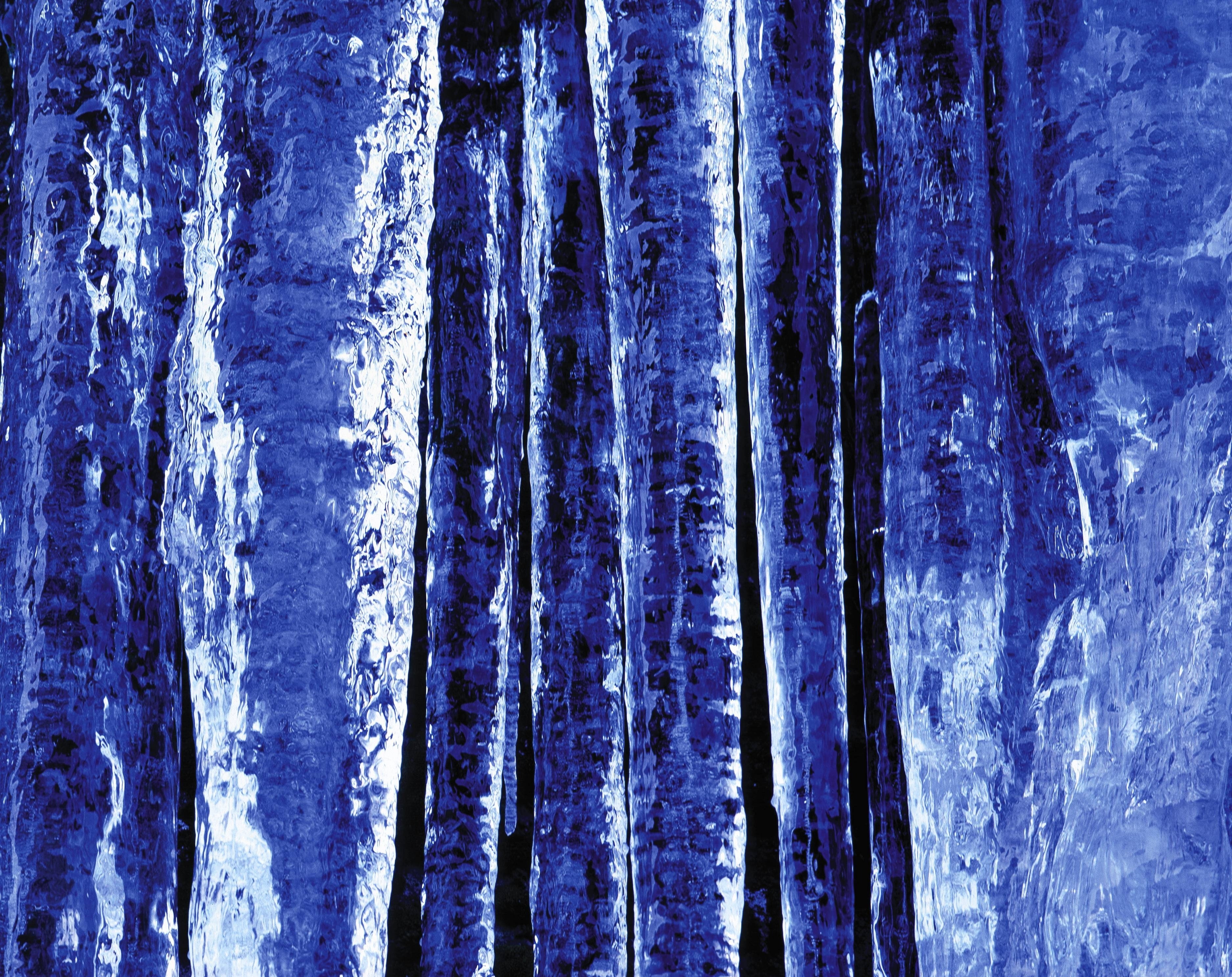 Icicles, blue and white painted wall decor, Elements, Water, full frame