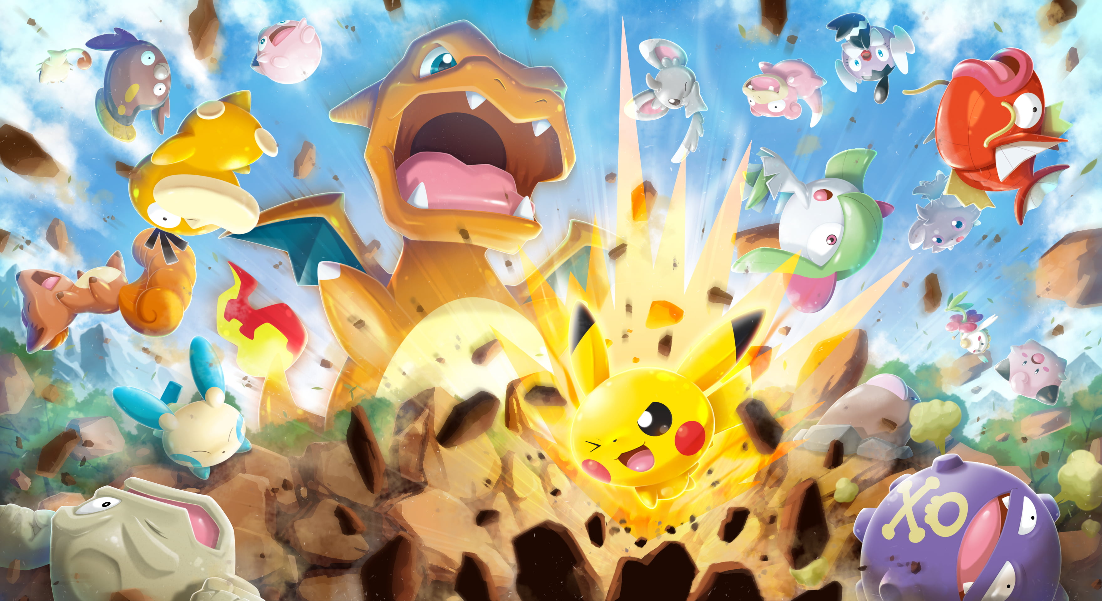 Video Game, Pokémon Rumble Rush, Charizard (Pokémon), Geodude (Pokemon)