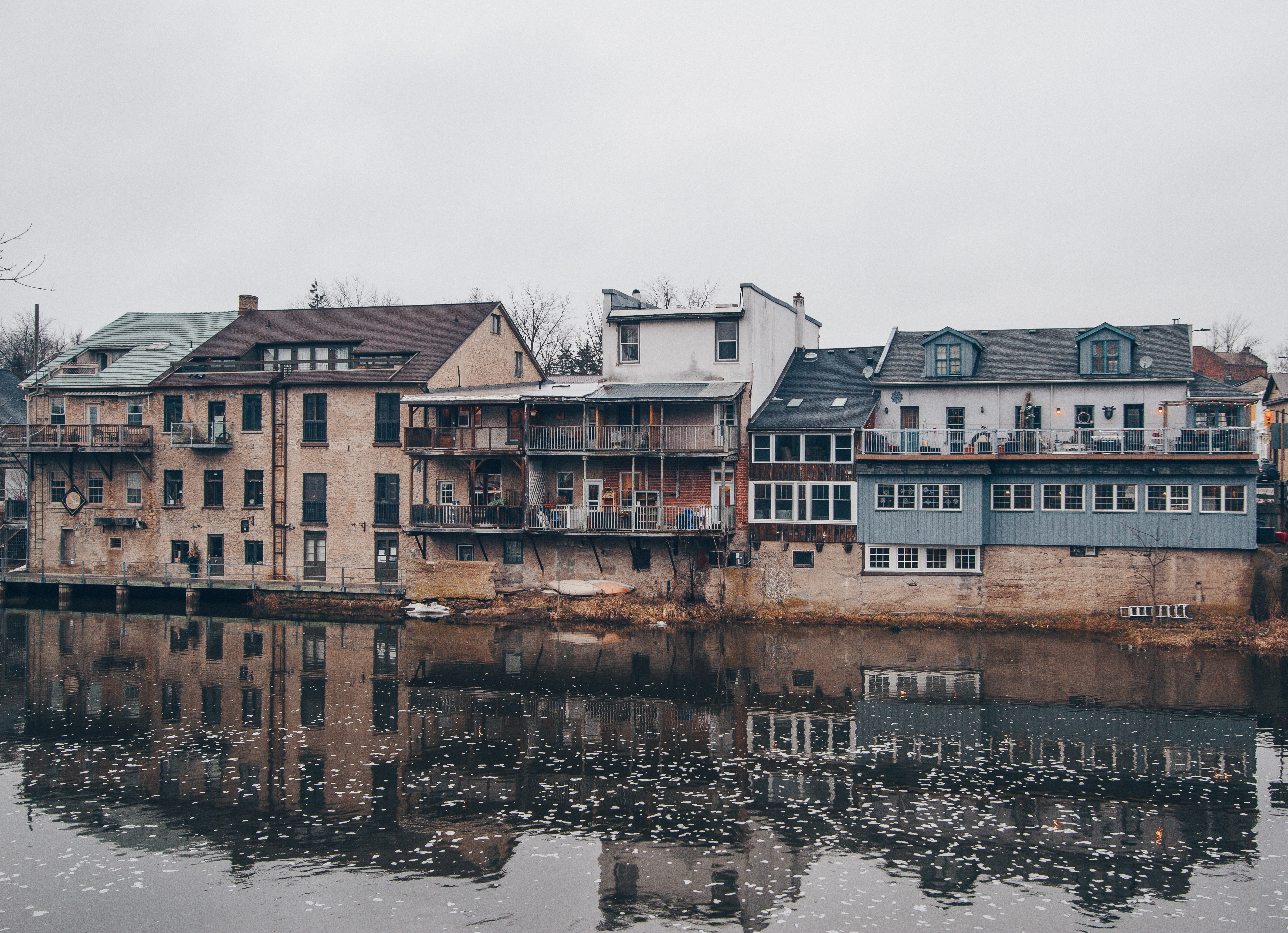 Buildings, River, Reflection