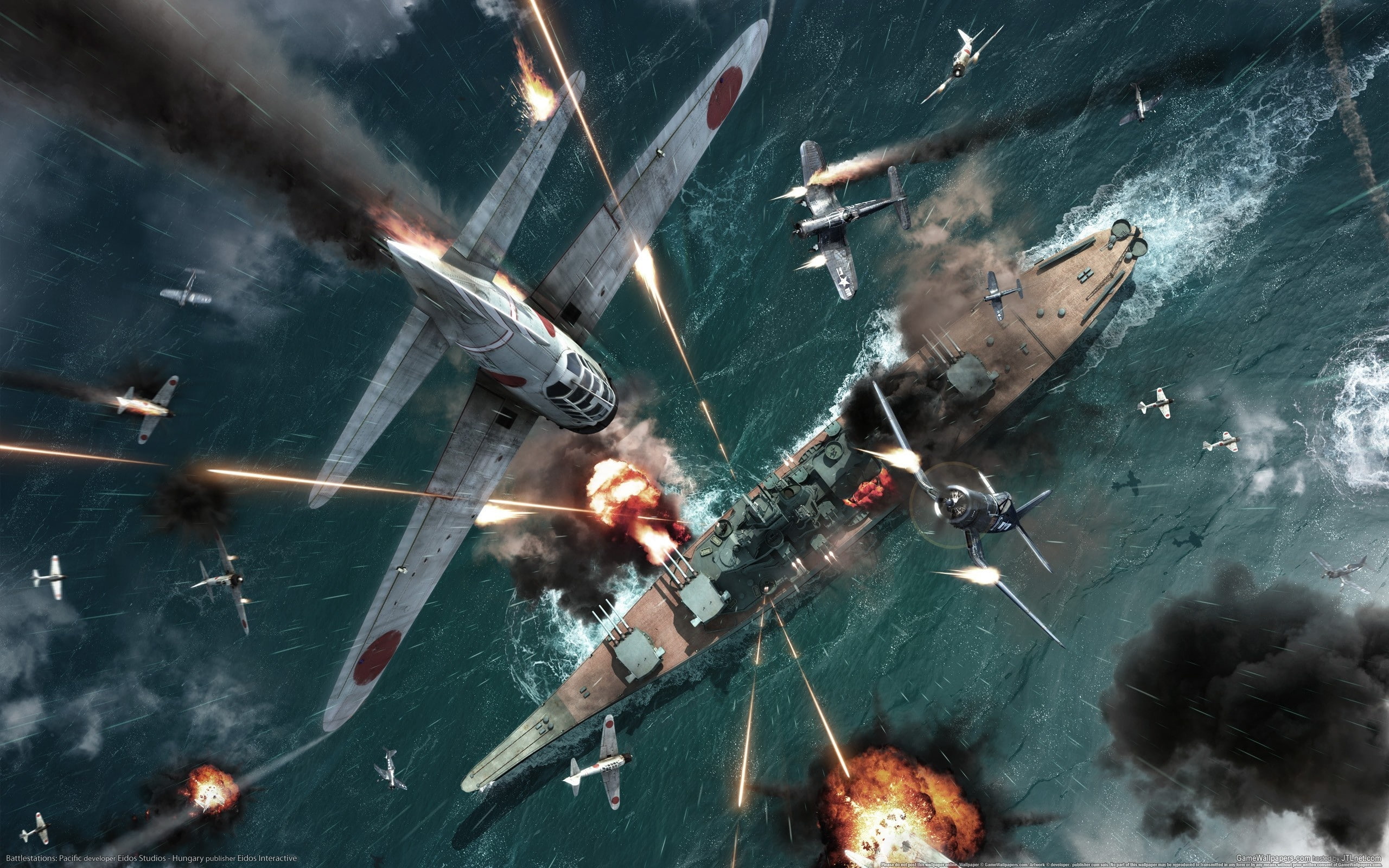 Warplanes and warships fierce fighting