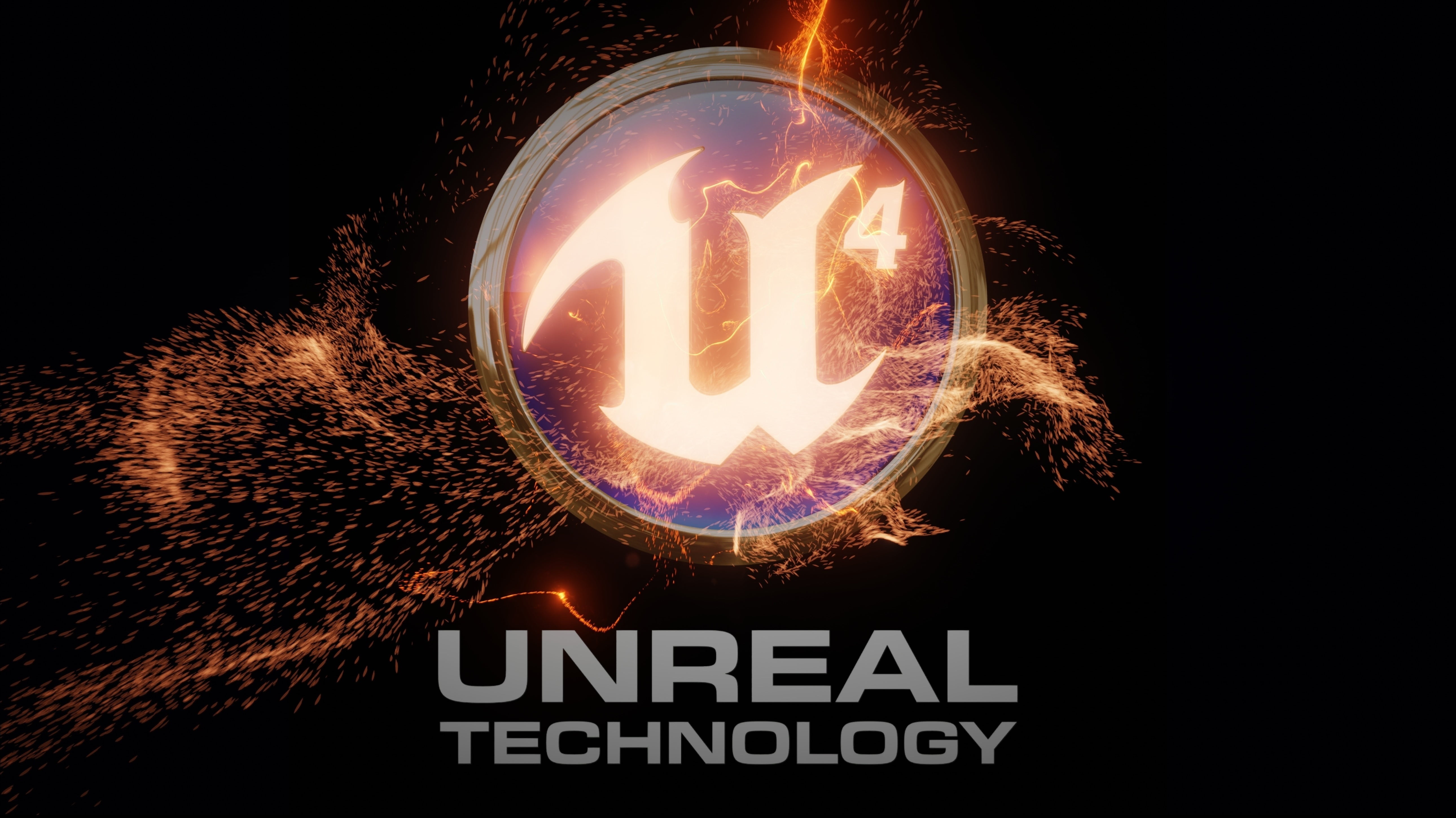 Unreal Technology logo, flame, the inscription, emblem, unreal engine 4