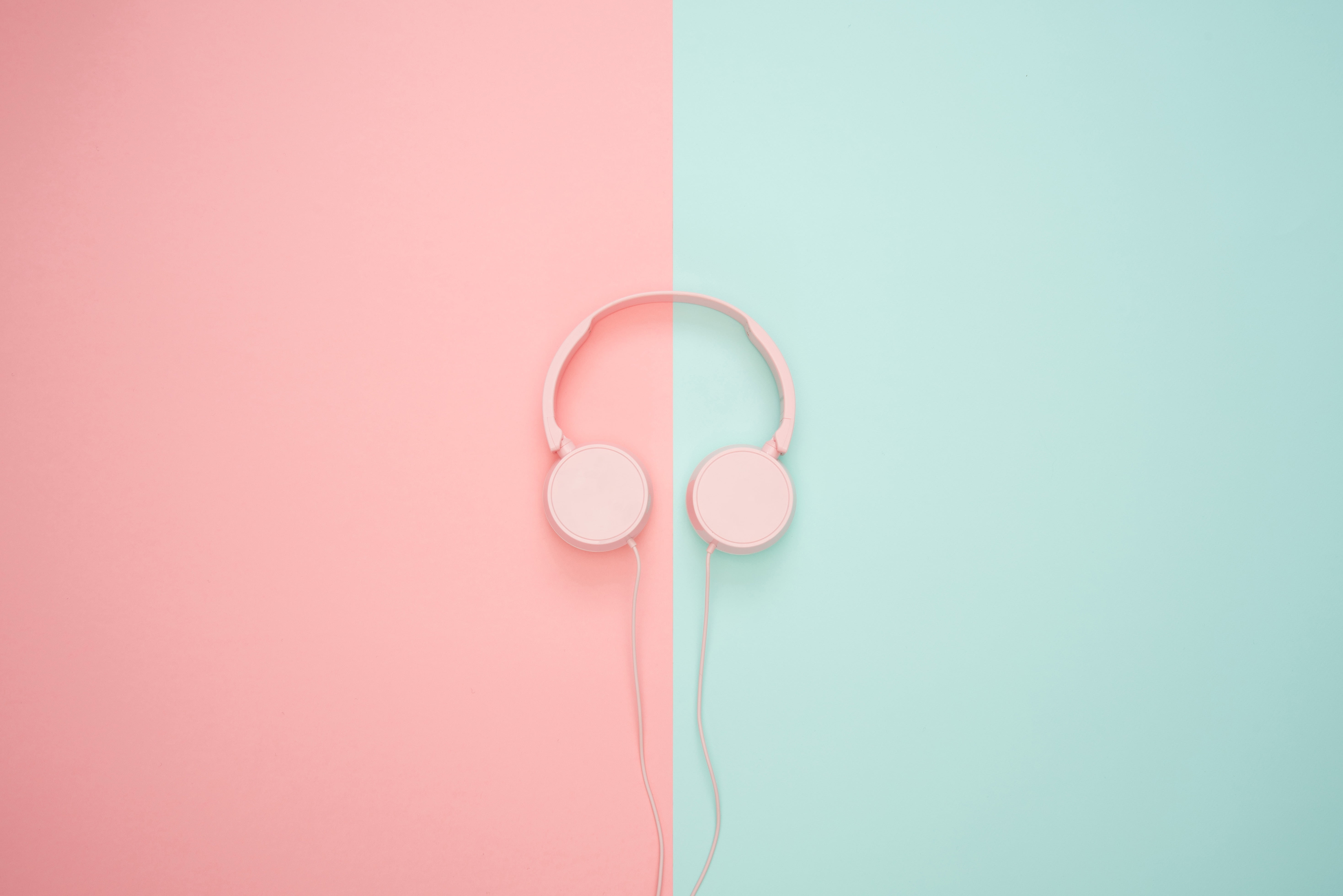 pink corded headphones, minimalism, pastel, stethoscope, healthcare And Medicine
