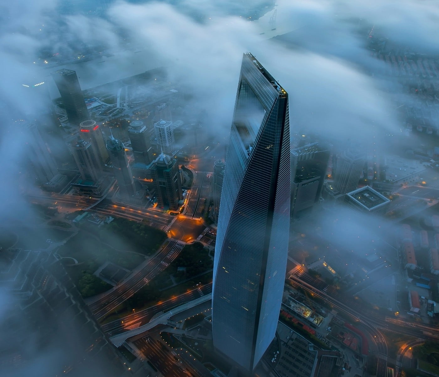Shanghai World Financial Center wallpaper, bird's eye view of gray skyscraper