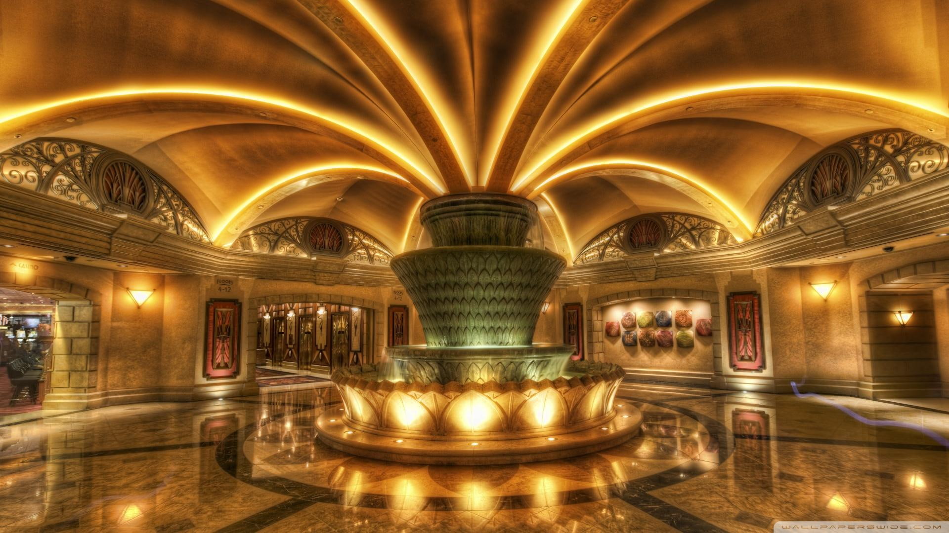 Fountain In A Las Vegas Hotel Lobby Hdr, lights, nature and landscapes