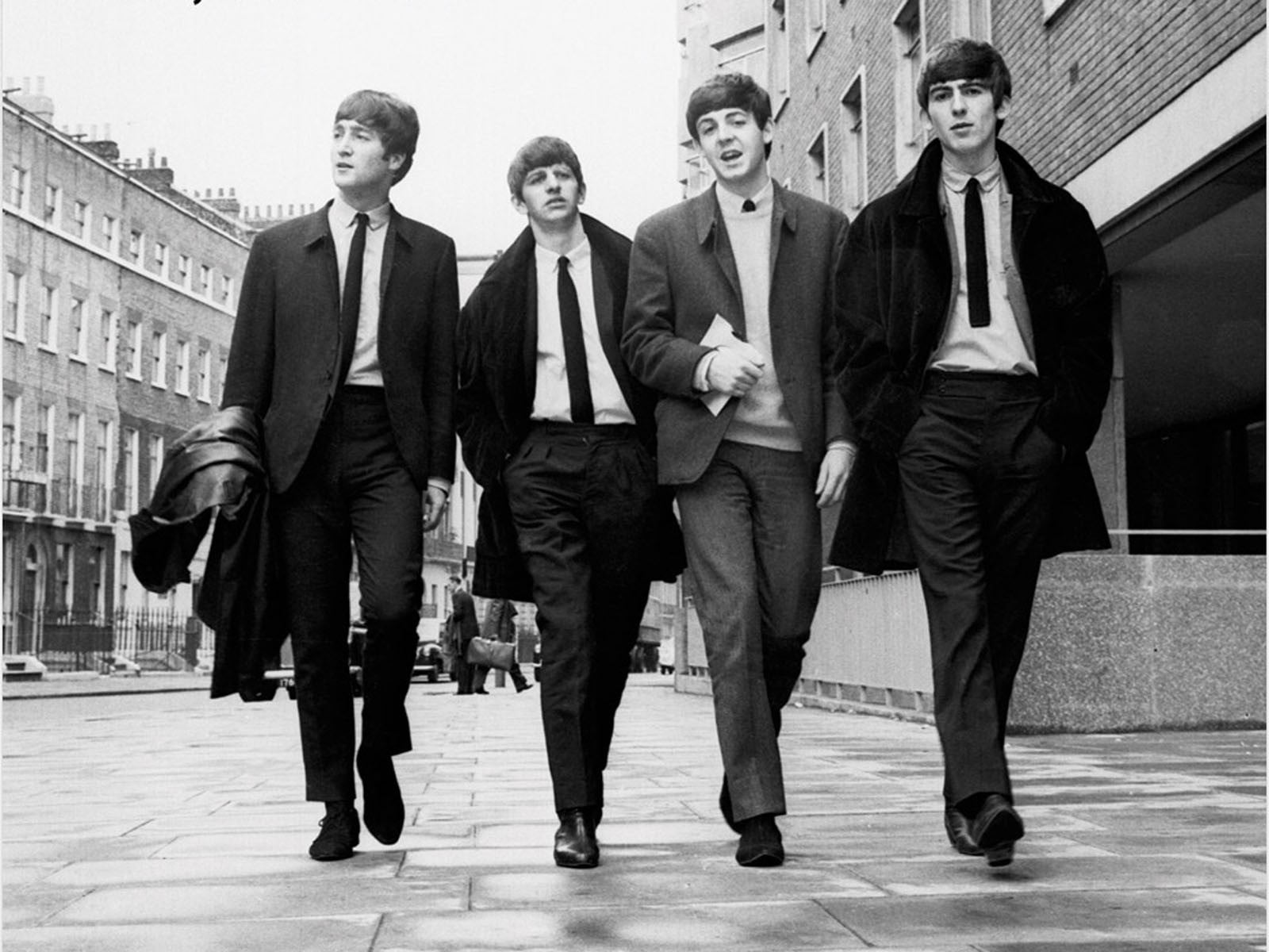 The Beatles, monochrome, men, musician, full length, well-dressed