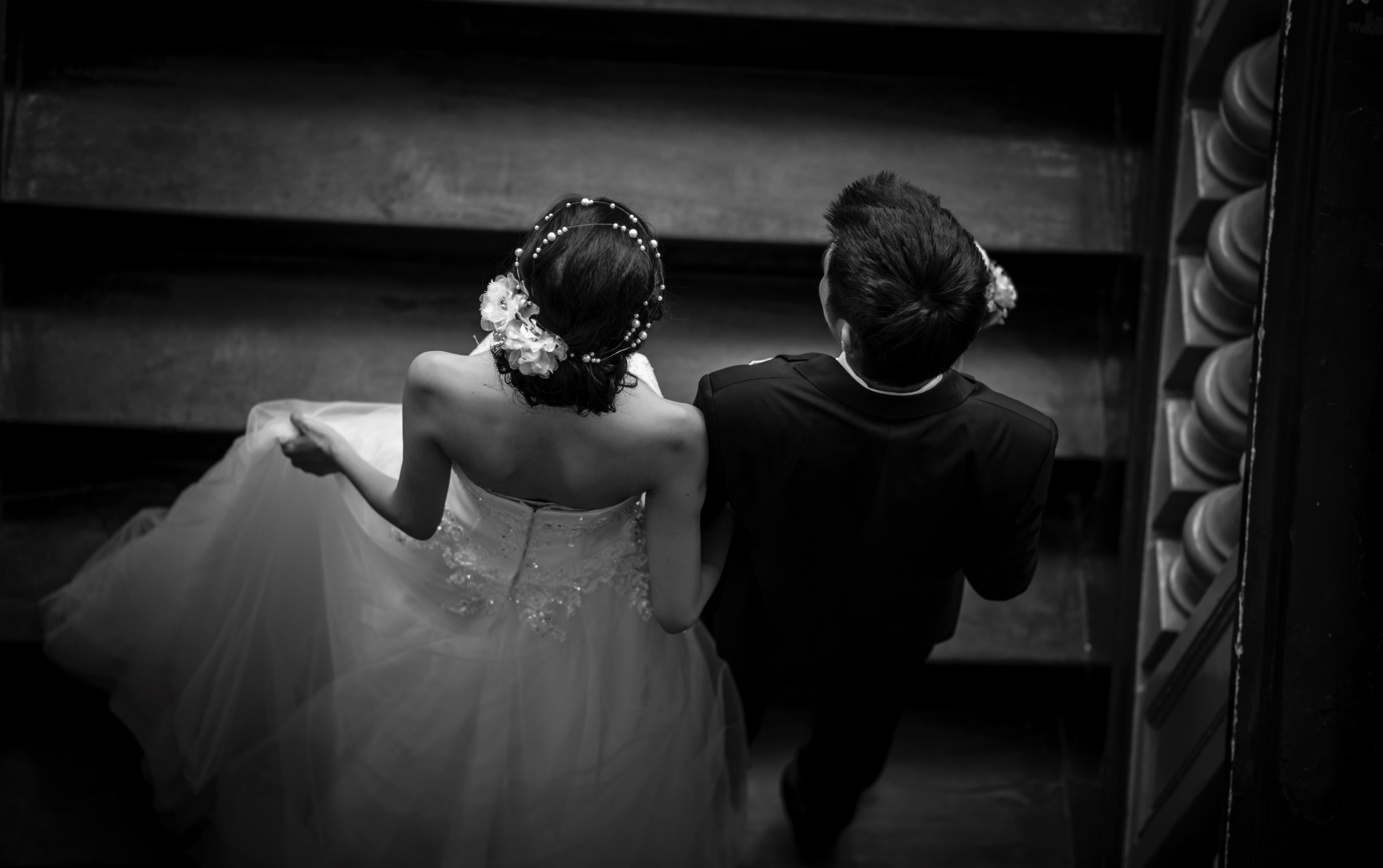 dress, pair, black and white, lovers, the bride, the groom