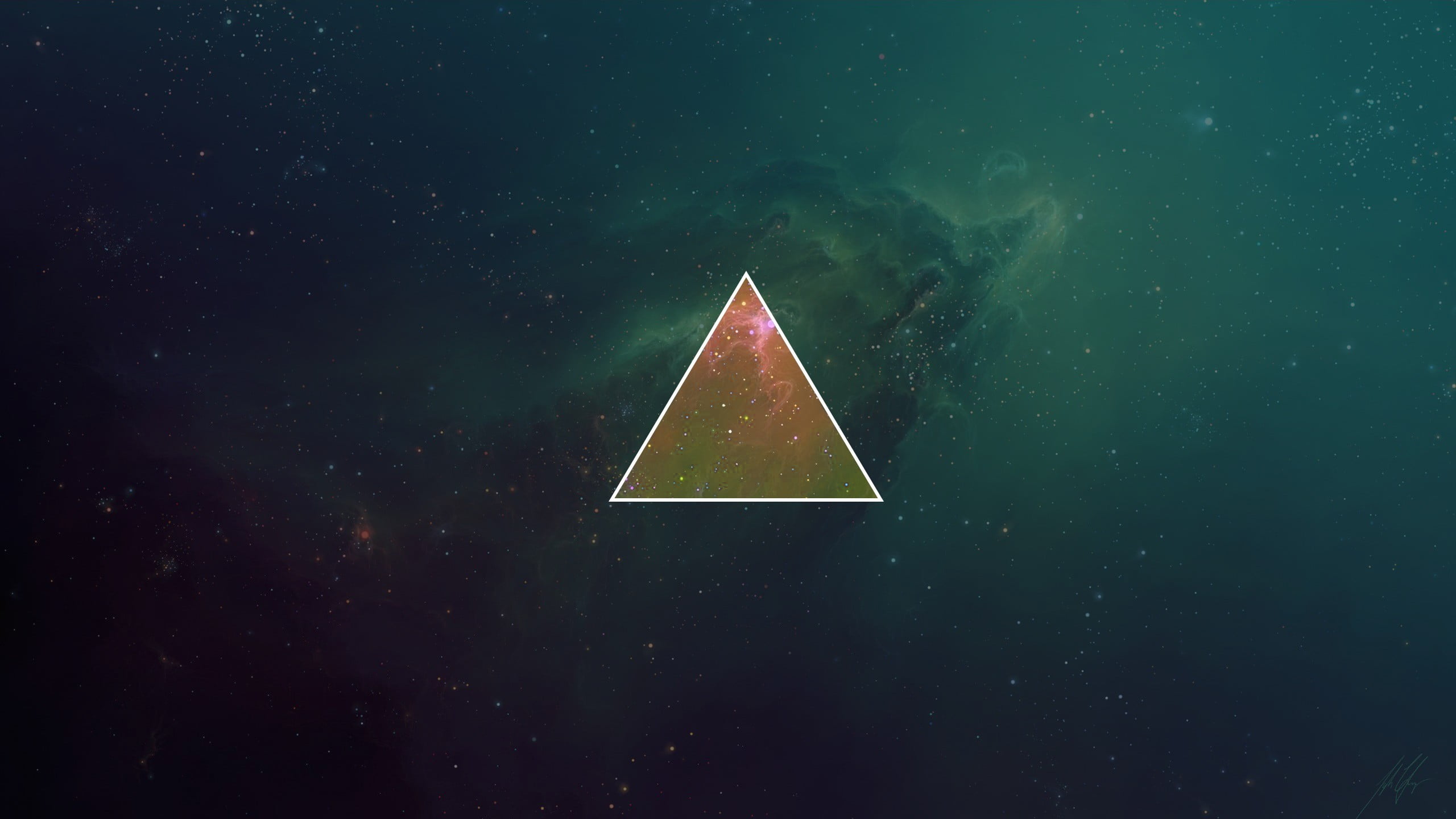 Pink Floyd Darkside of the Moon logo, space, triangle, galaxy