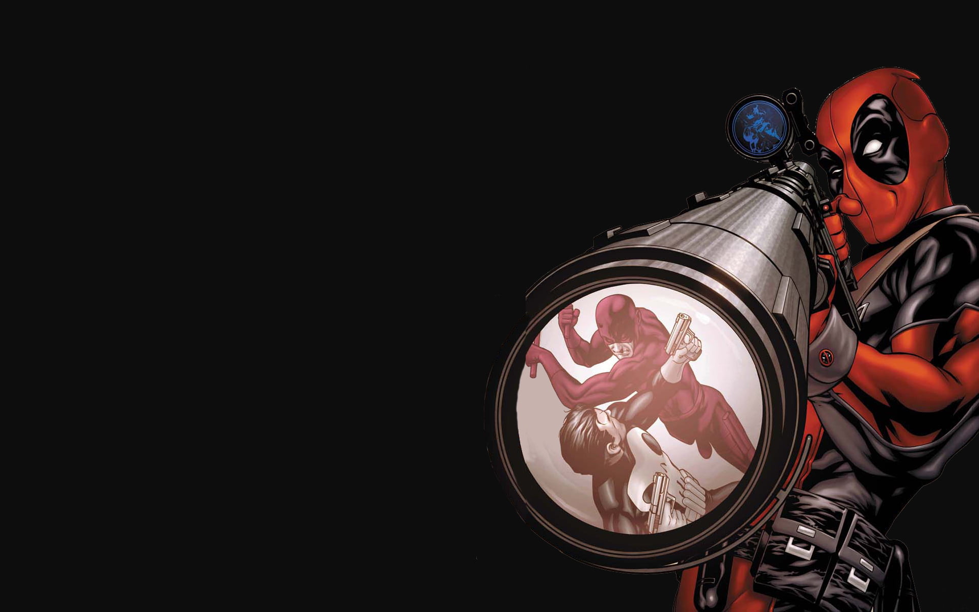 Deadpool illustration, copy space, black background, helmet, studio shot