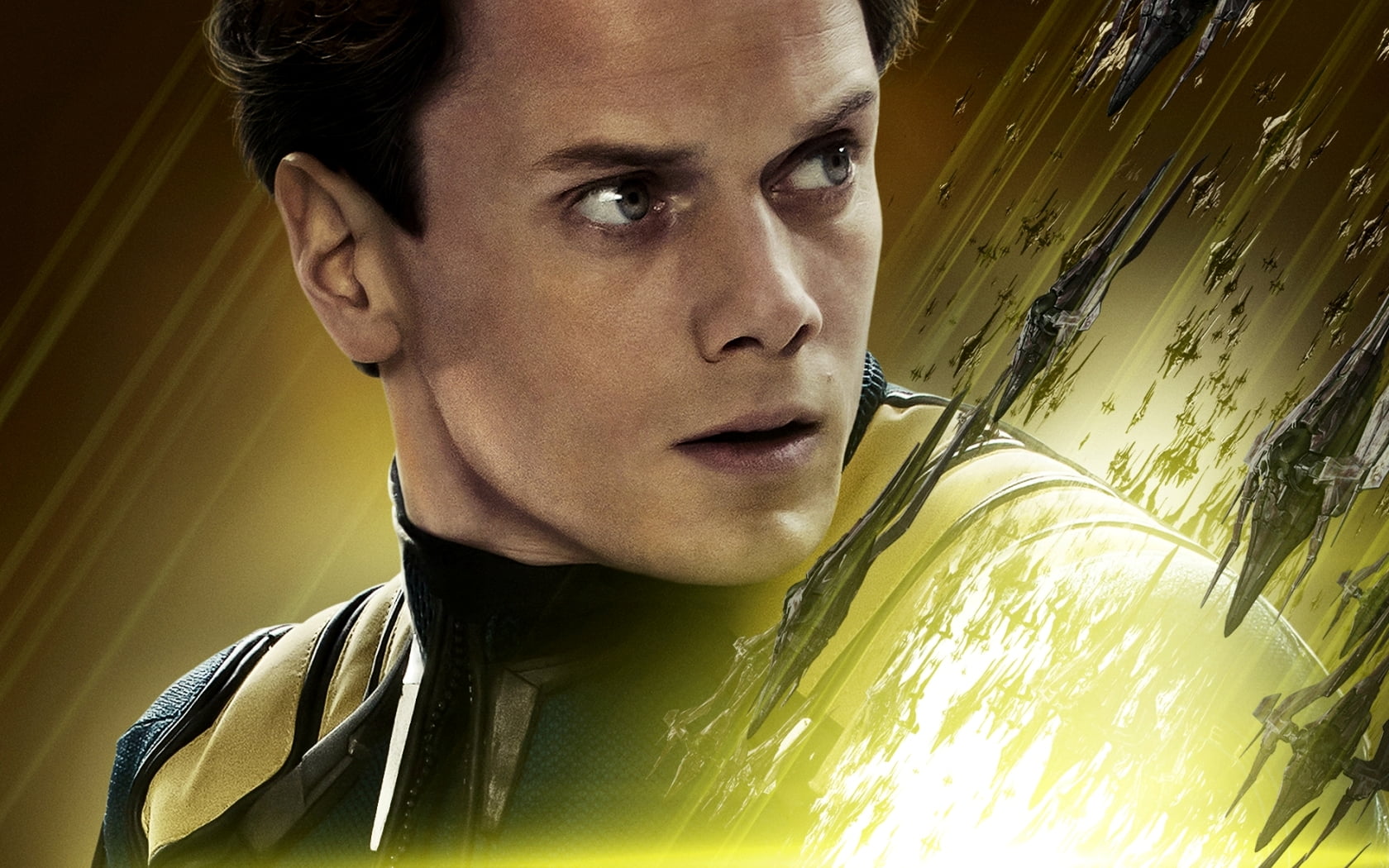 Chekov Star Trek Beyond Poster, men's black and yellow leather jacket