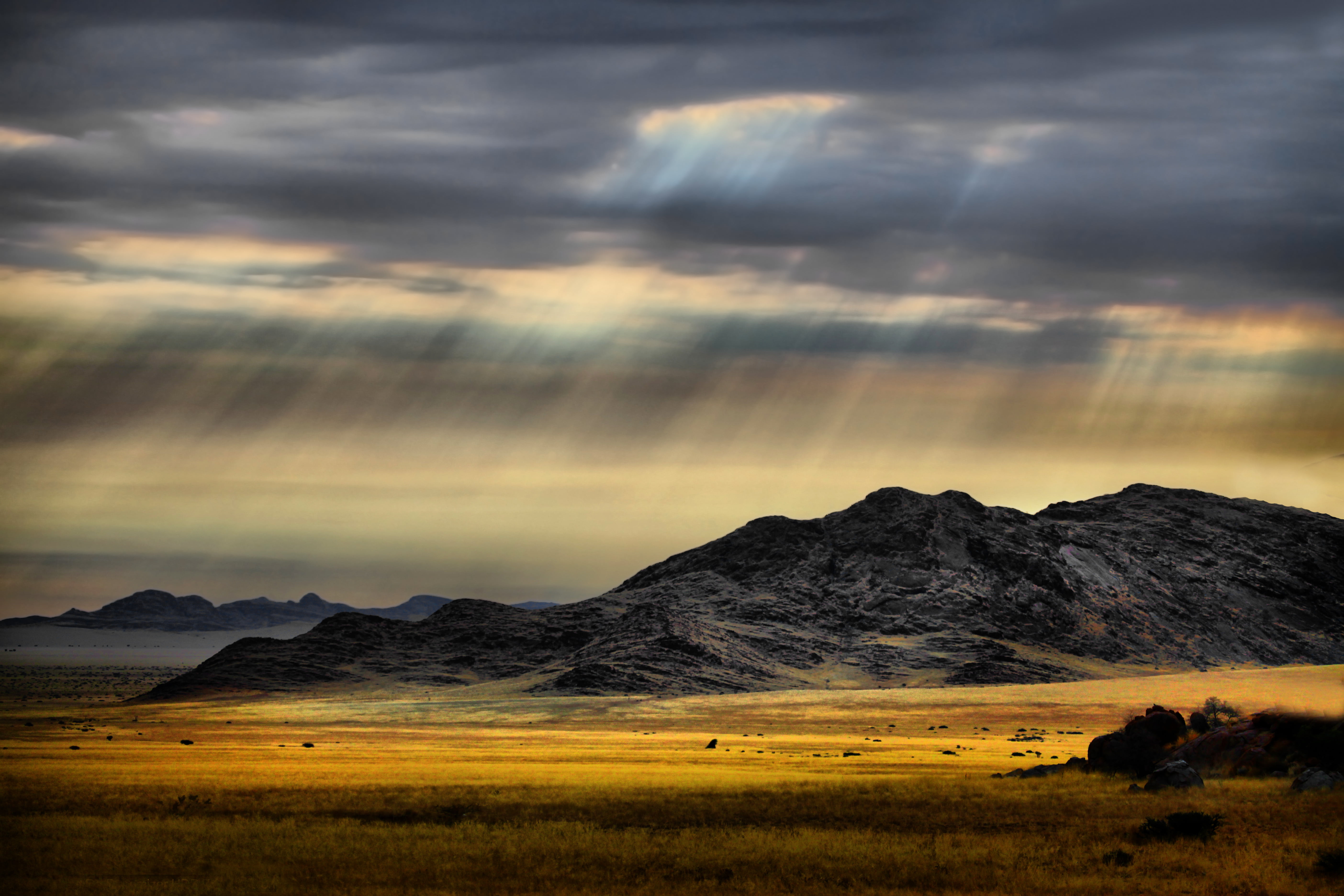 grass field with rays of light, Hope, Namibia, Africa, Clouds
