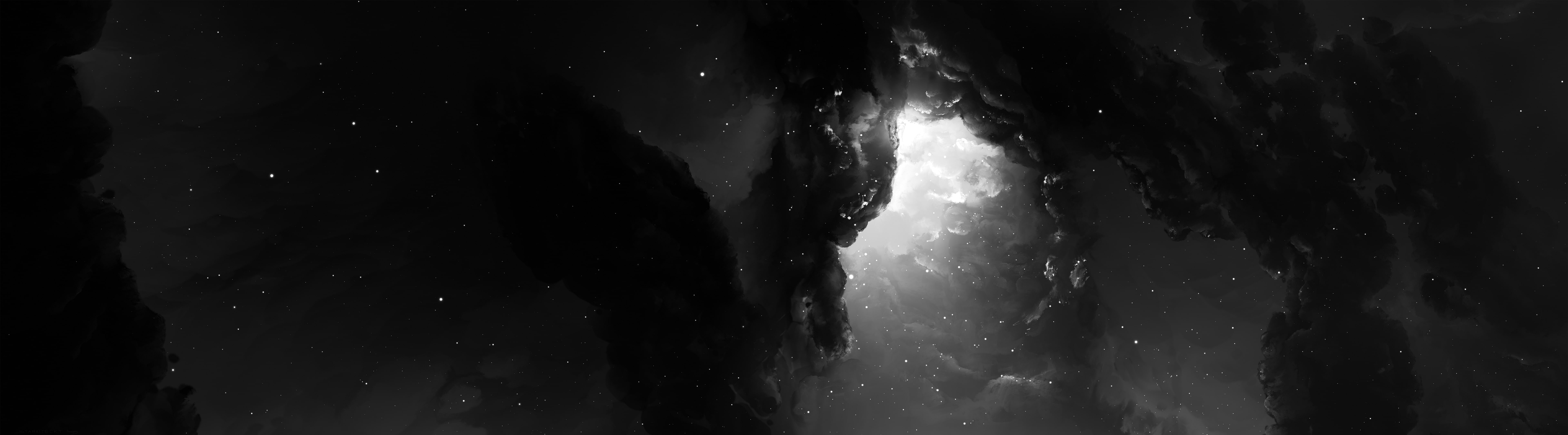 Dual Monitor Nebula, Space, Planets, White, Black, Stars, Amazing