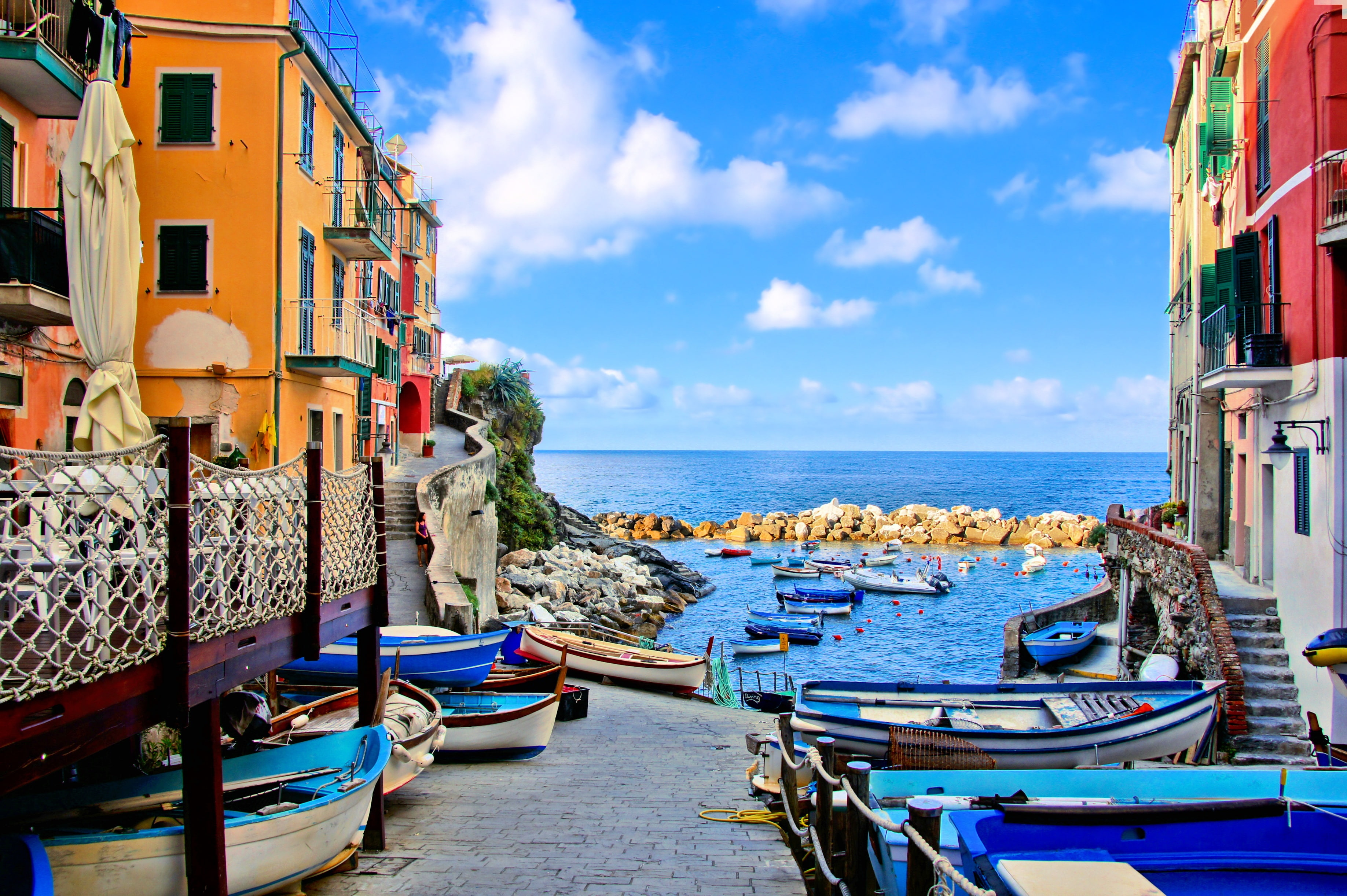 sea, coast, Villa, boats, Italy, houses, Riomaggiore, travel