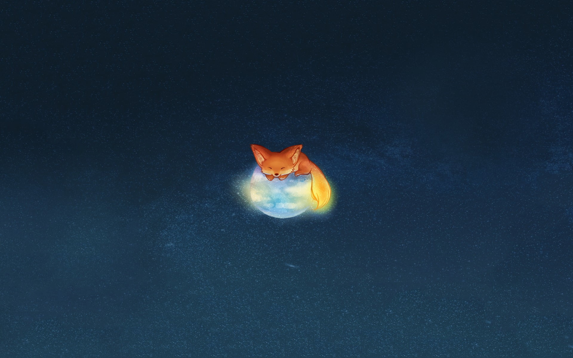 fox sitting on moon painting, furry, Mozilla Firefox, logo, animal themes