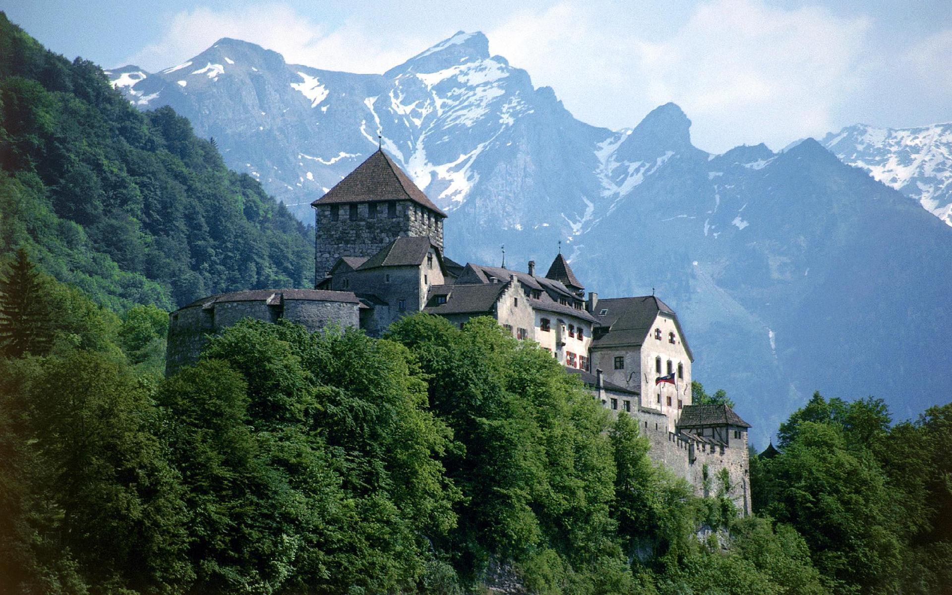 Vaduz Castle Liechtenstein, forest, mountains, clouds, nature and landscapes