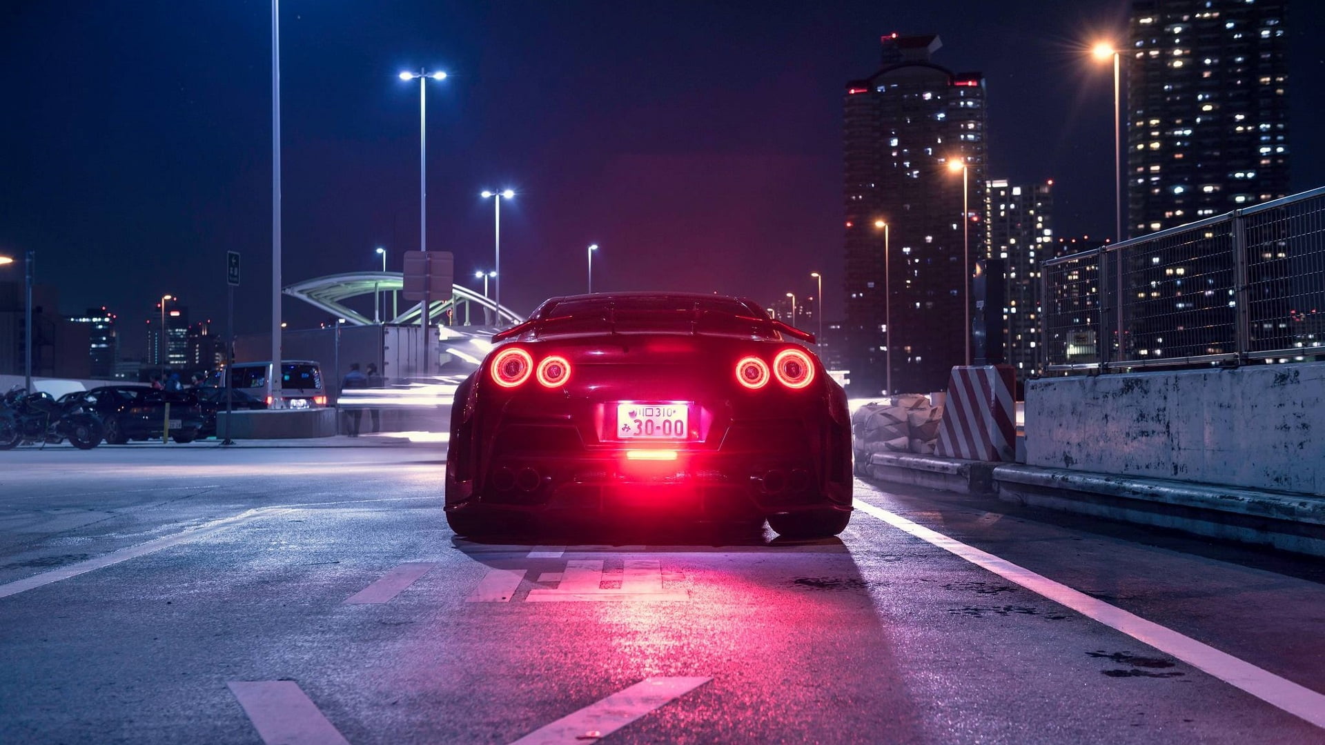 Nissan GT-R, Japanese cars, JDM, night, city, vehicle, rear view