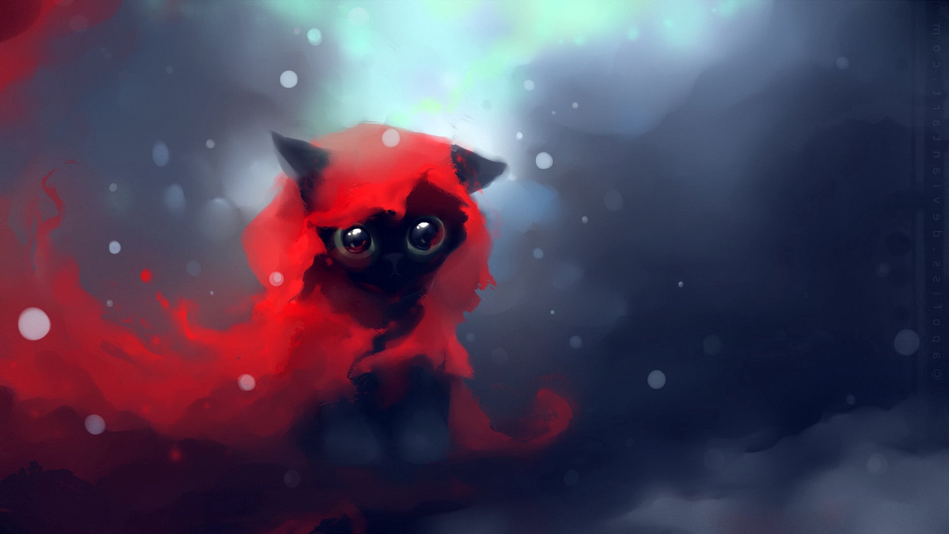 red and black animal graphic, cat, drawing, art, apofiss, night