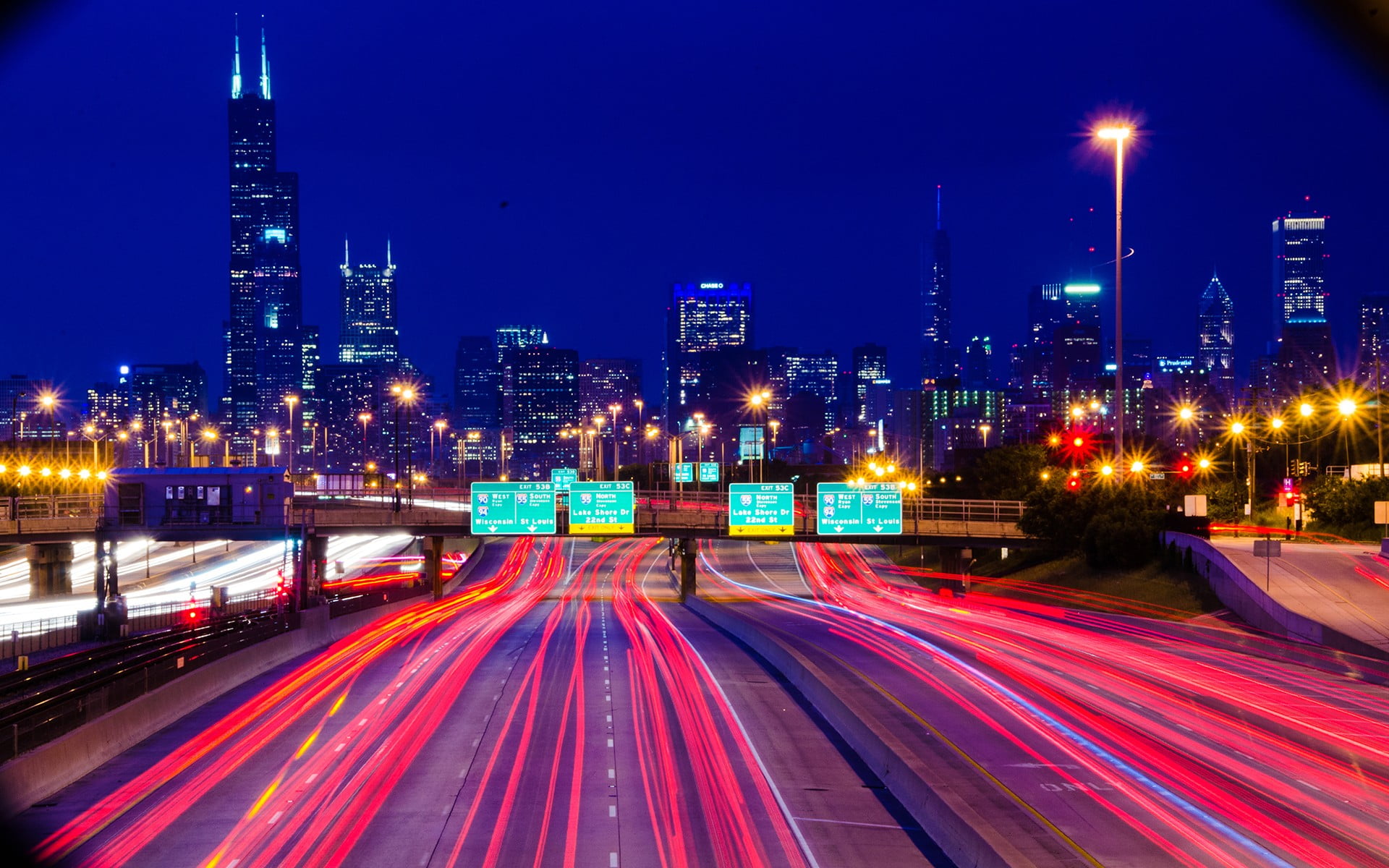 timelapse of vehicles, Chicago, highway, road, long exposure